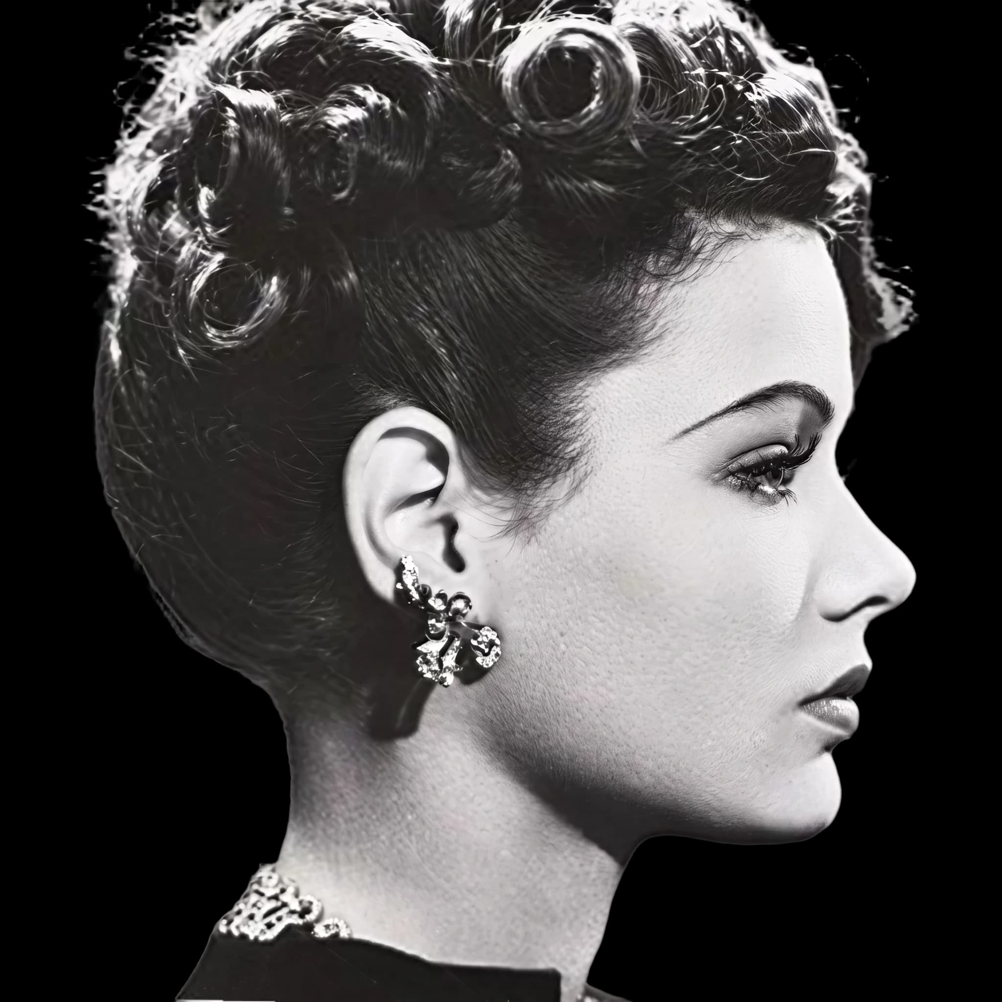 Gene Tierney, side profile