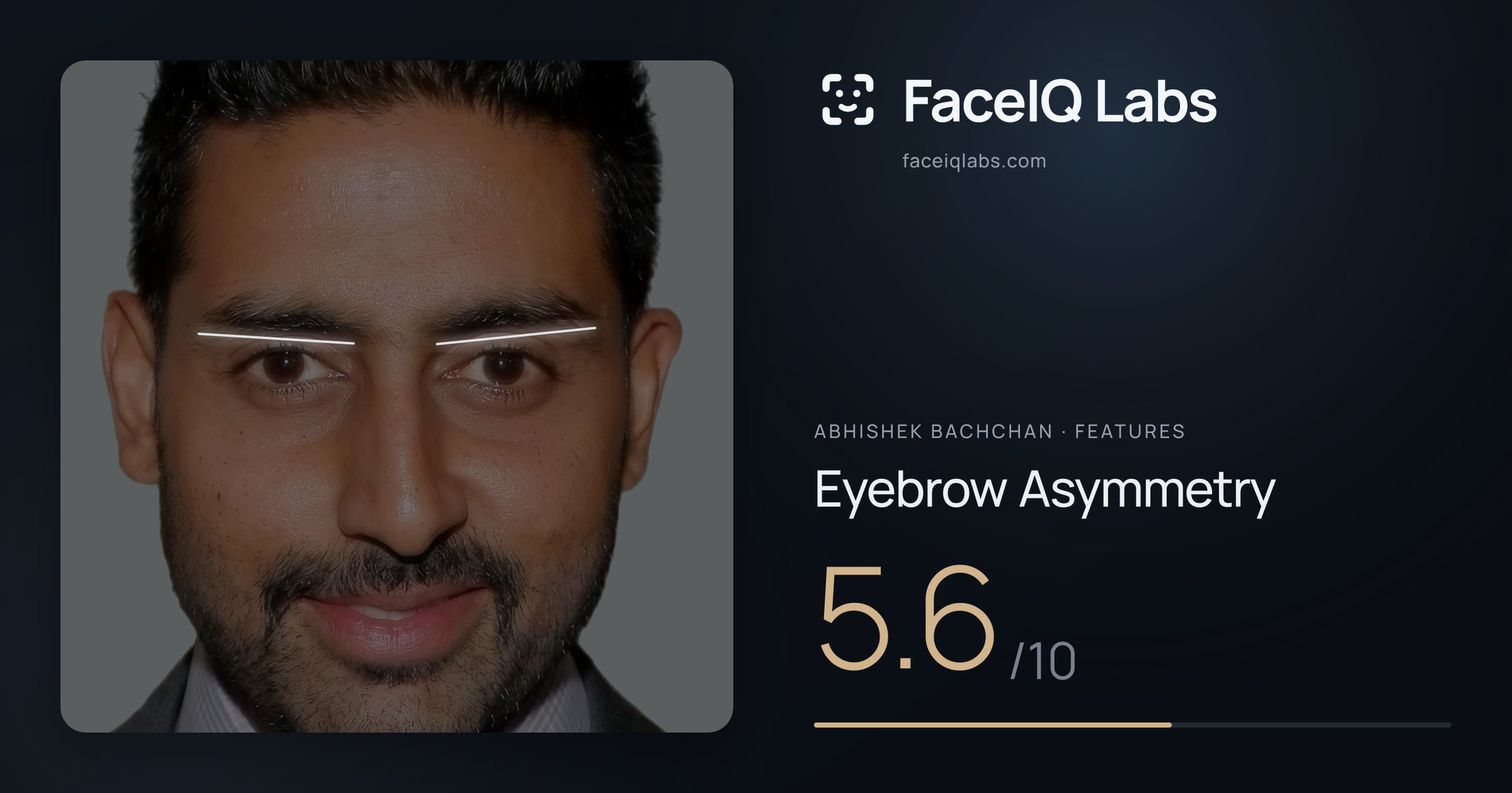 Abhishek Bachchan Eyebrow Asymmetry: 5.6/10, drawn on the photo