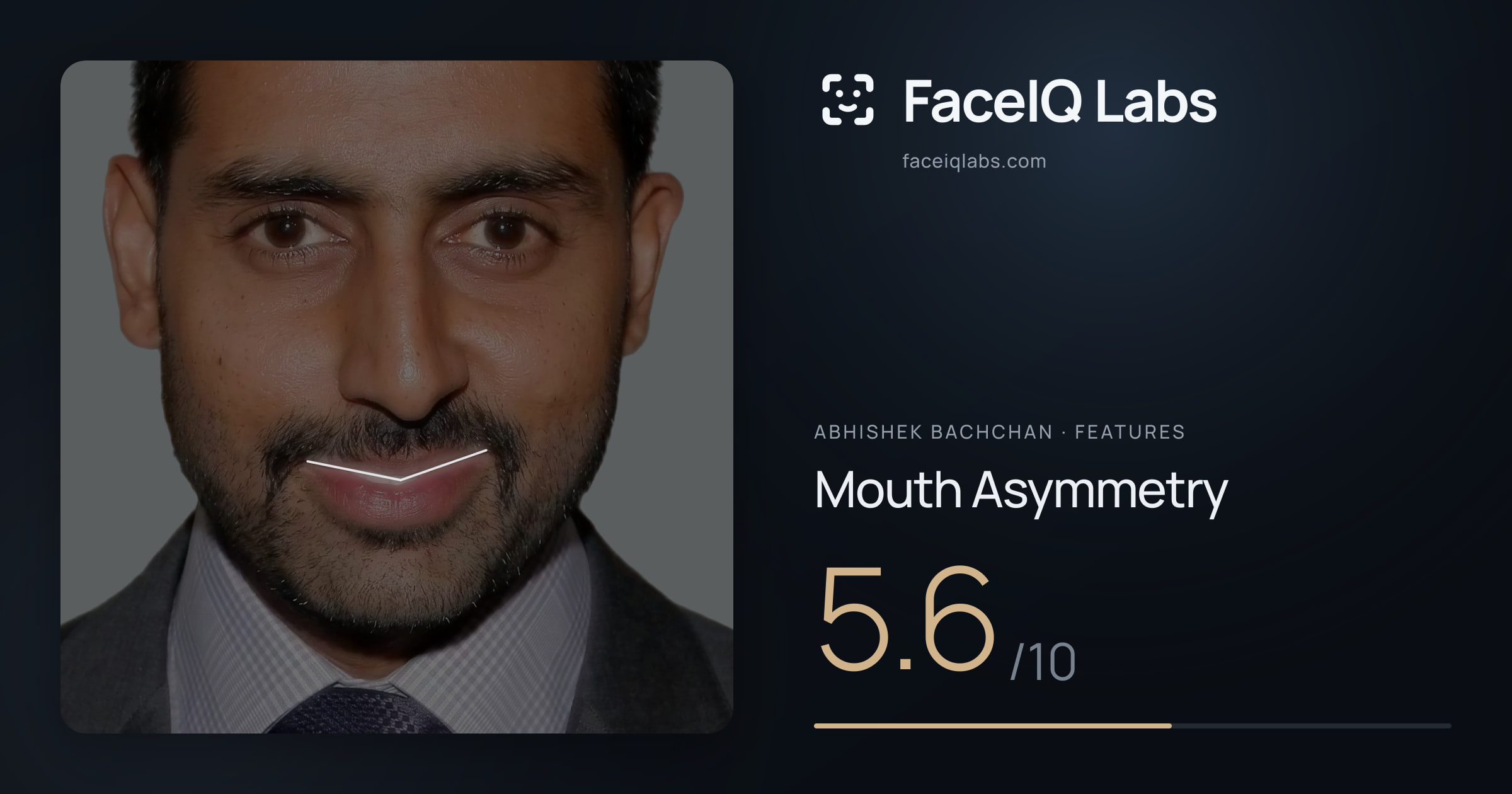 Abhishek Bachchan Mouth Asymmetry: 5.6/10, drawn on the photo