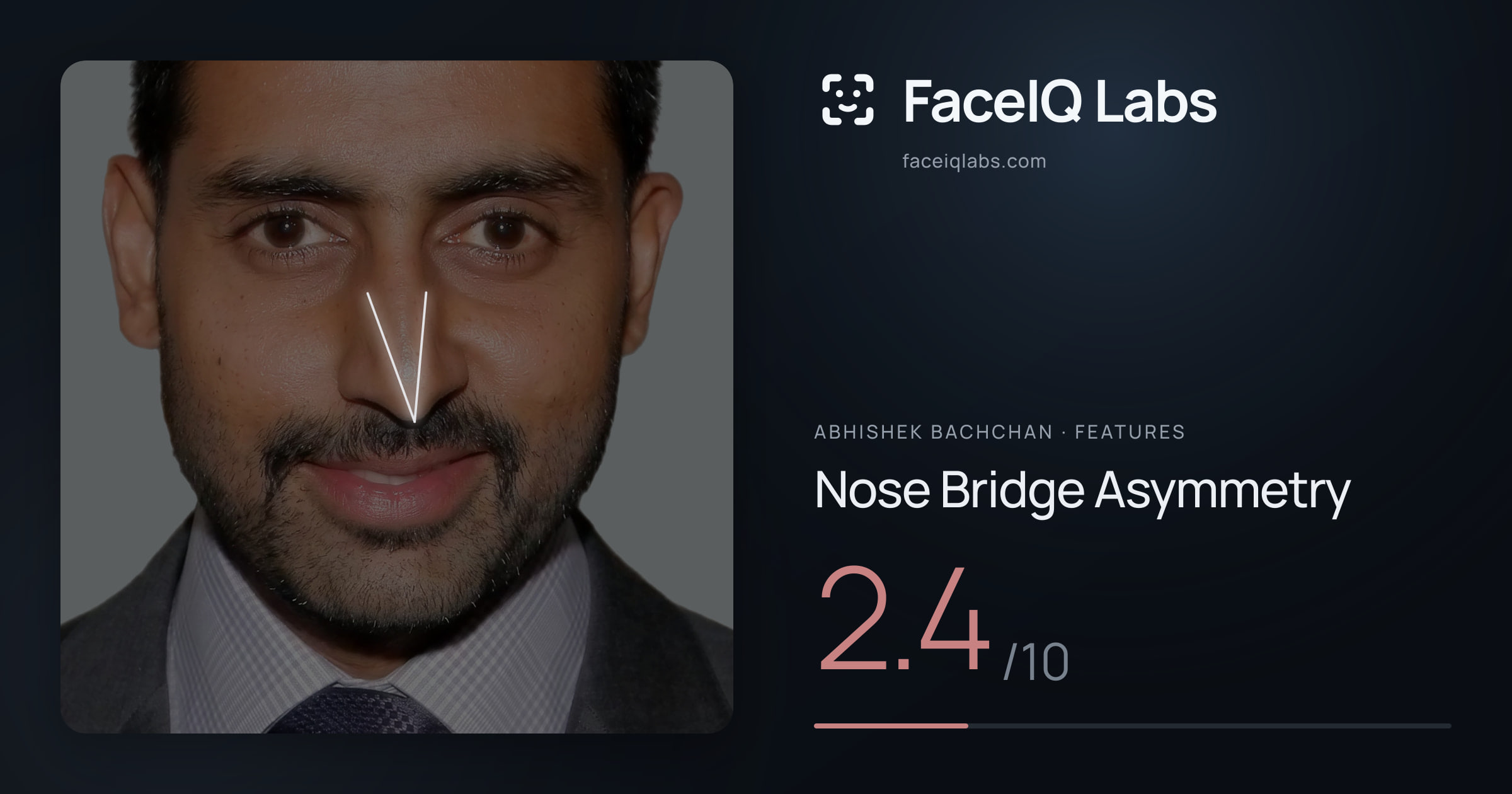 Abhishek Bachchan Nose Bridge Asymmetry: 2.4/10, drawn on the photo