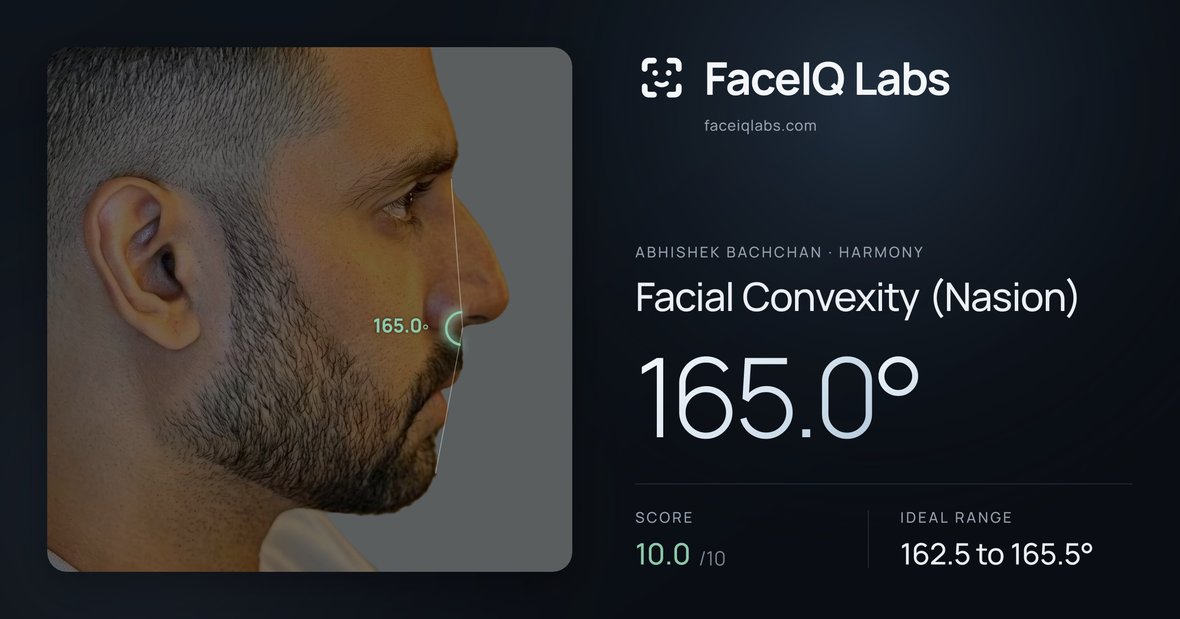 Abhishek Bachchan Facial Convexity (Nasion): 165.0°, drawn on the photo