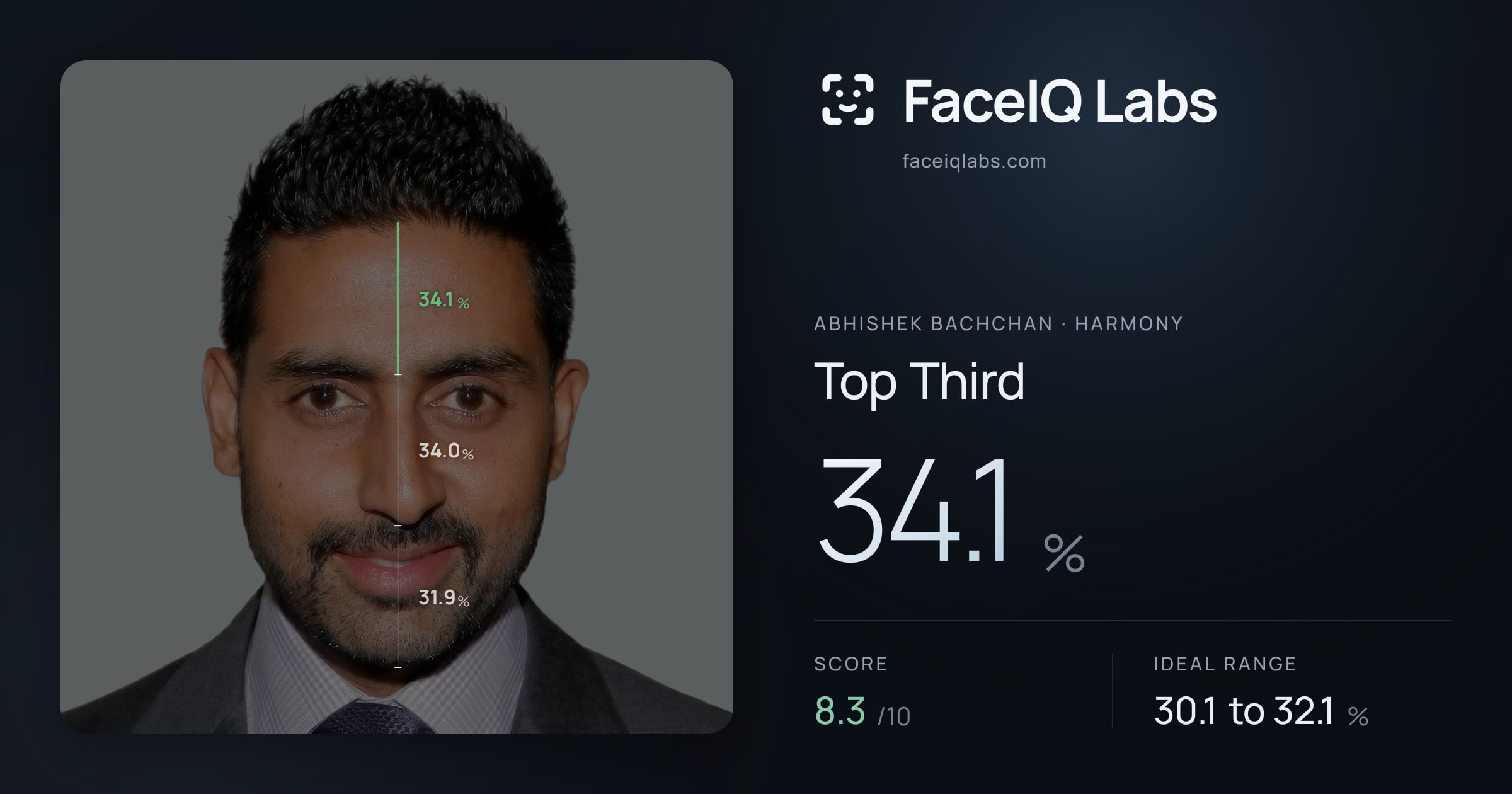 Abhishek Bachchan Top Third: 34.1%, drawn on the photo