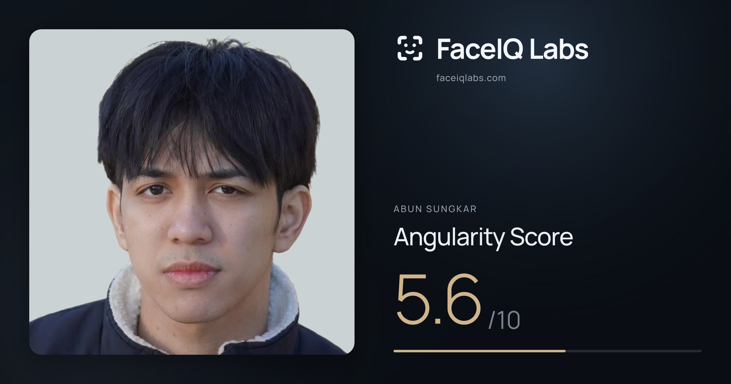 Abun Sungkar Angularity: 5.6/10, with each assessment drawn on the photo