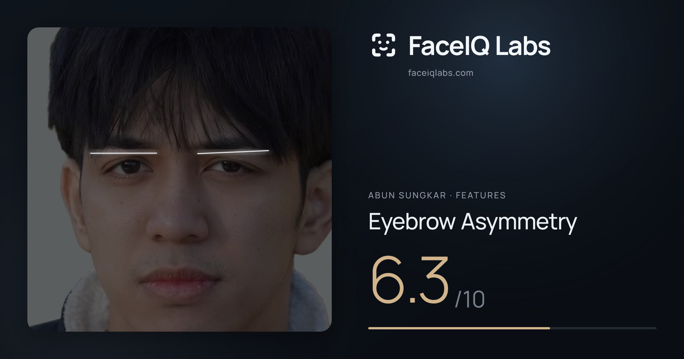 Abun Sungkar Eyebrow Asymmetry: 6.3/10, drawn on the photo