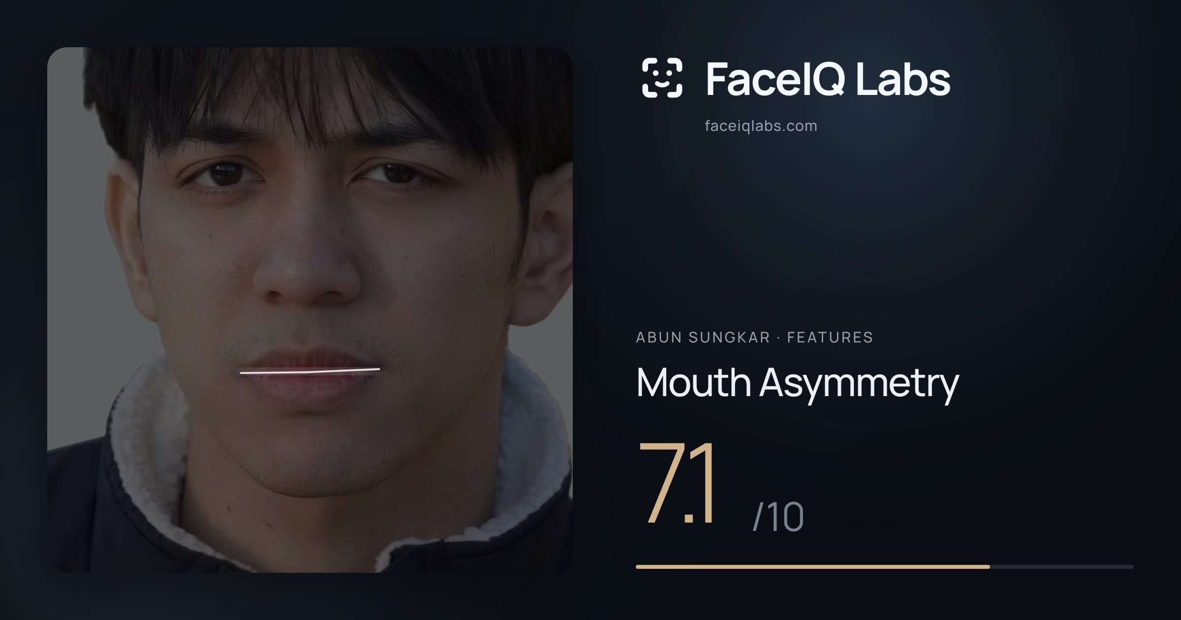 Abun Sungkar Mouth Asymmetry: 7.1/10, drawn on the photo