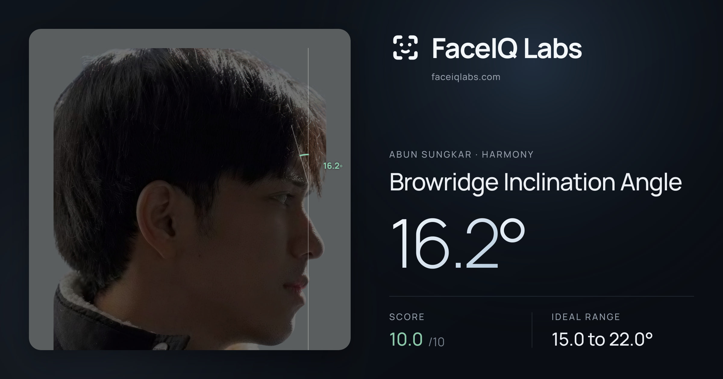 Abun Sungkar Browridge Inclination Angle: 16.2°, drawn on the photo