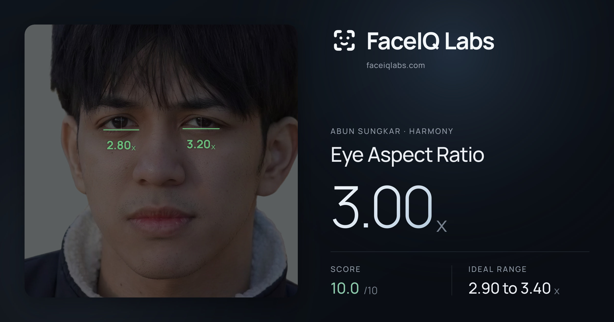 Abun Sungkar Eye Aspect Ratio: 3.00x, drawn on the photo
