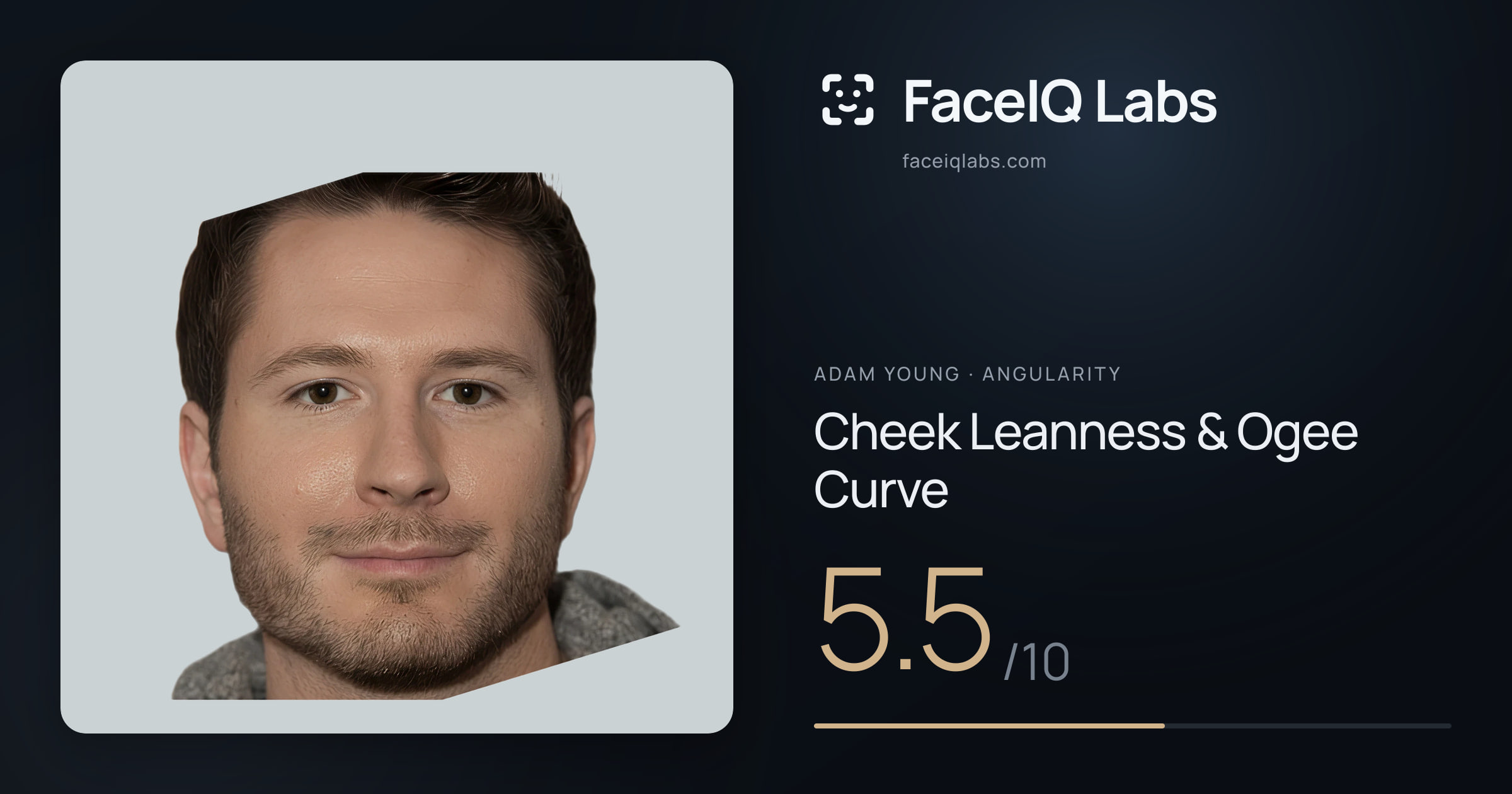 Adam Young Cheek Leanness & Ogee Curve: 5.5/10, drawn on the photo