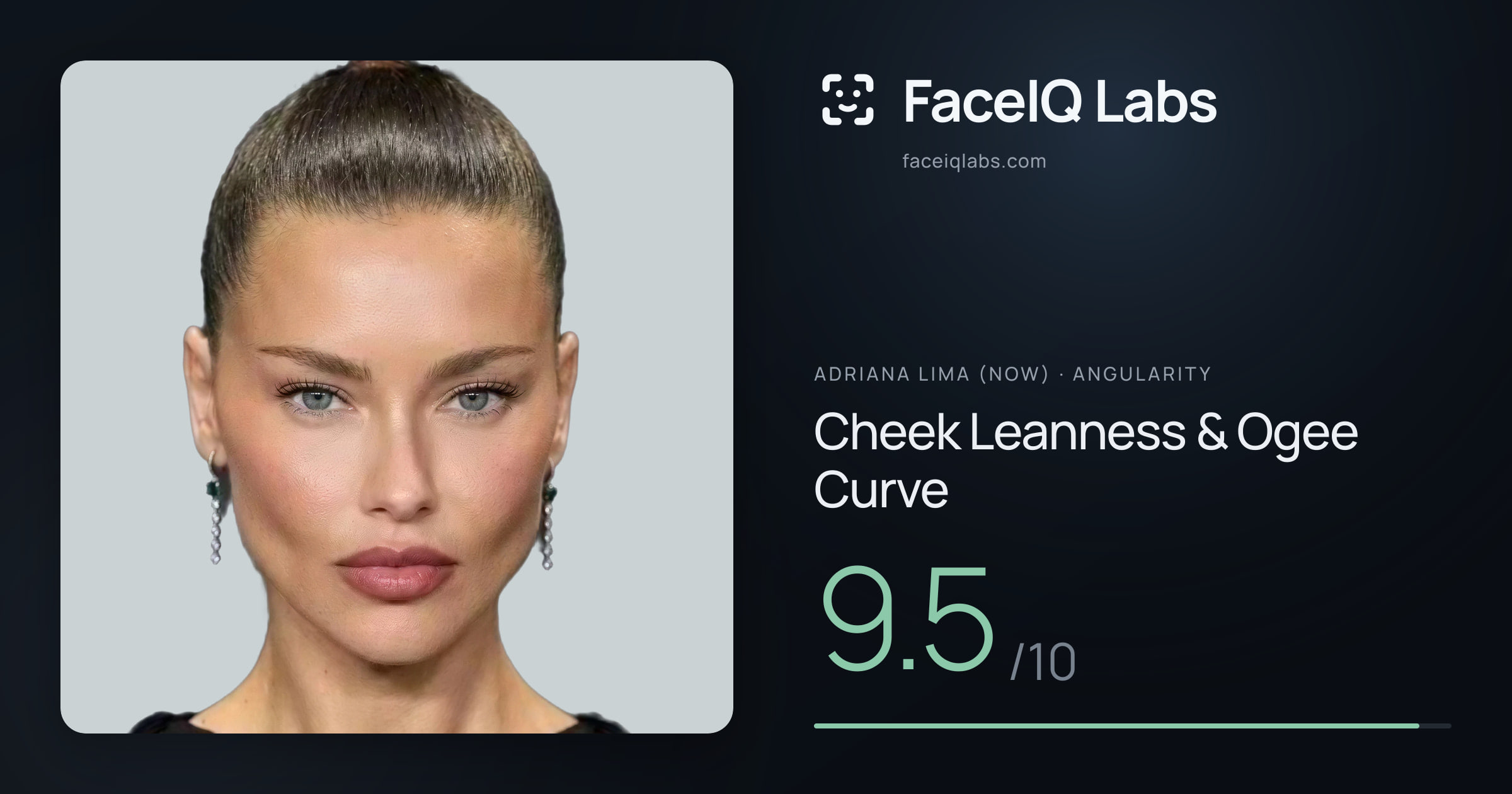 Adriana lima (now) Cheek Leanness & Ogee Curve: 9.5/10, drawn on the photo