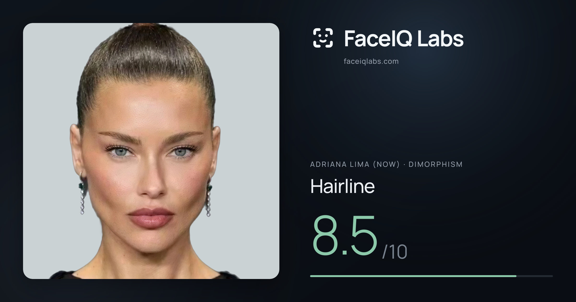 Adriana lima (now) Hairline: 8.5/10, drawn on the photo