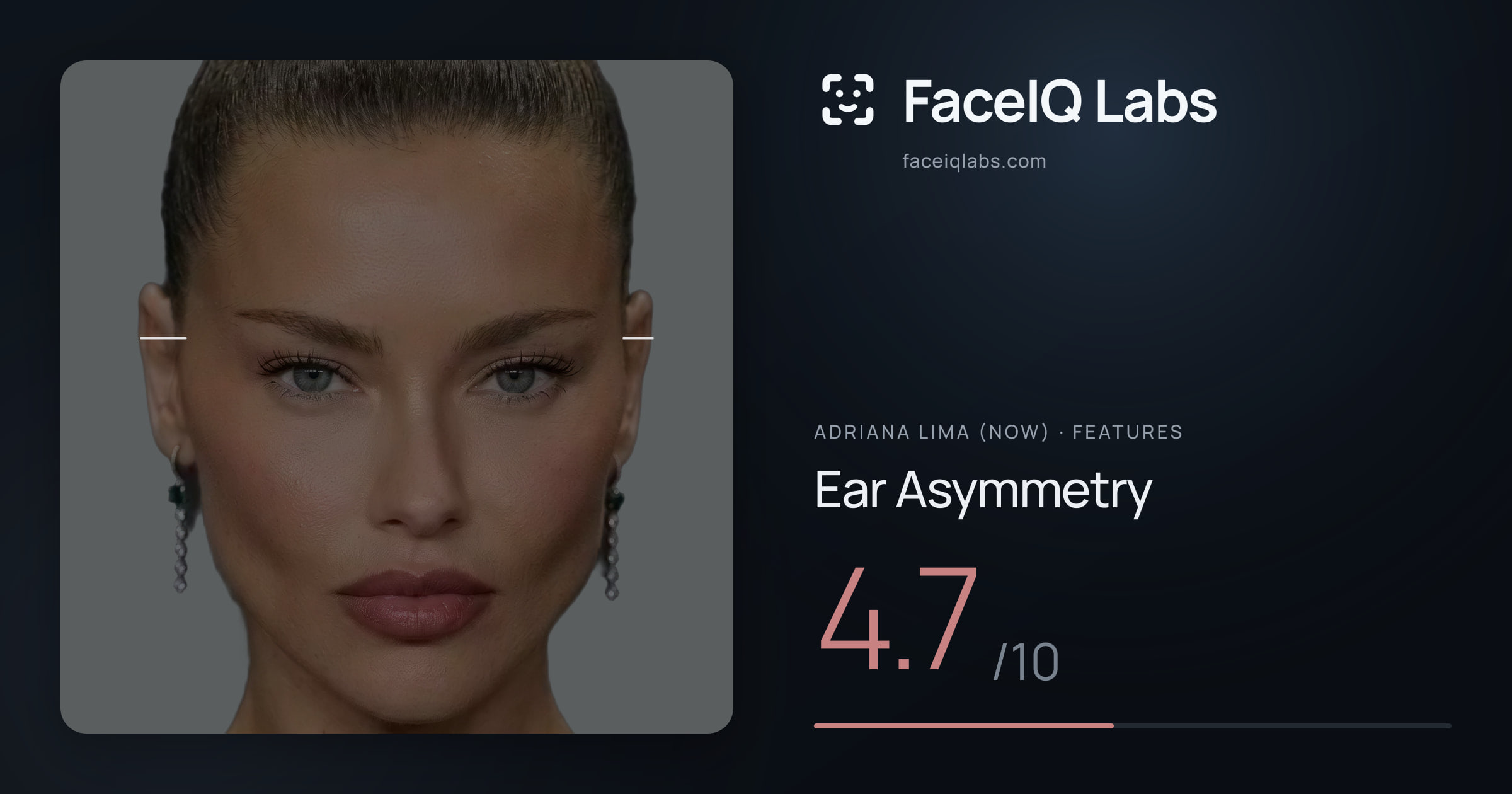 Adriana lima (now) Ear Asymmetry: 4.7/10, drawn on the photo