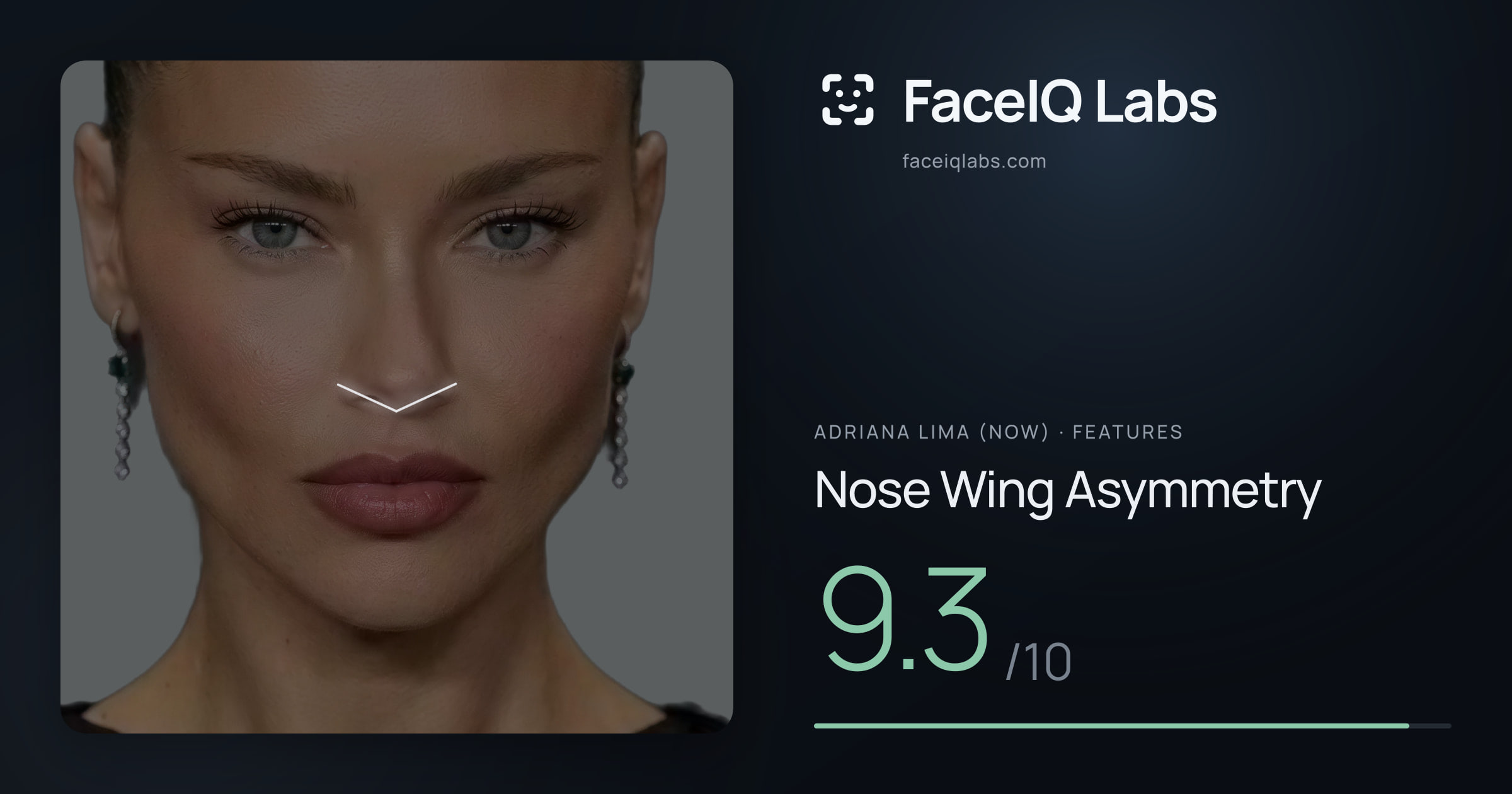 Adriana lima (now) Nose Wing Asymmetry: 9.3/10, drawn on the photo