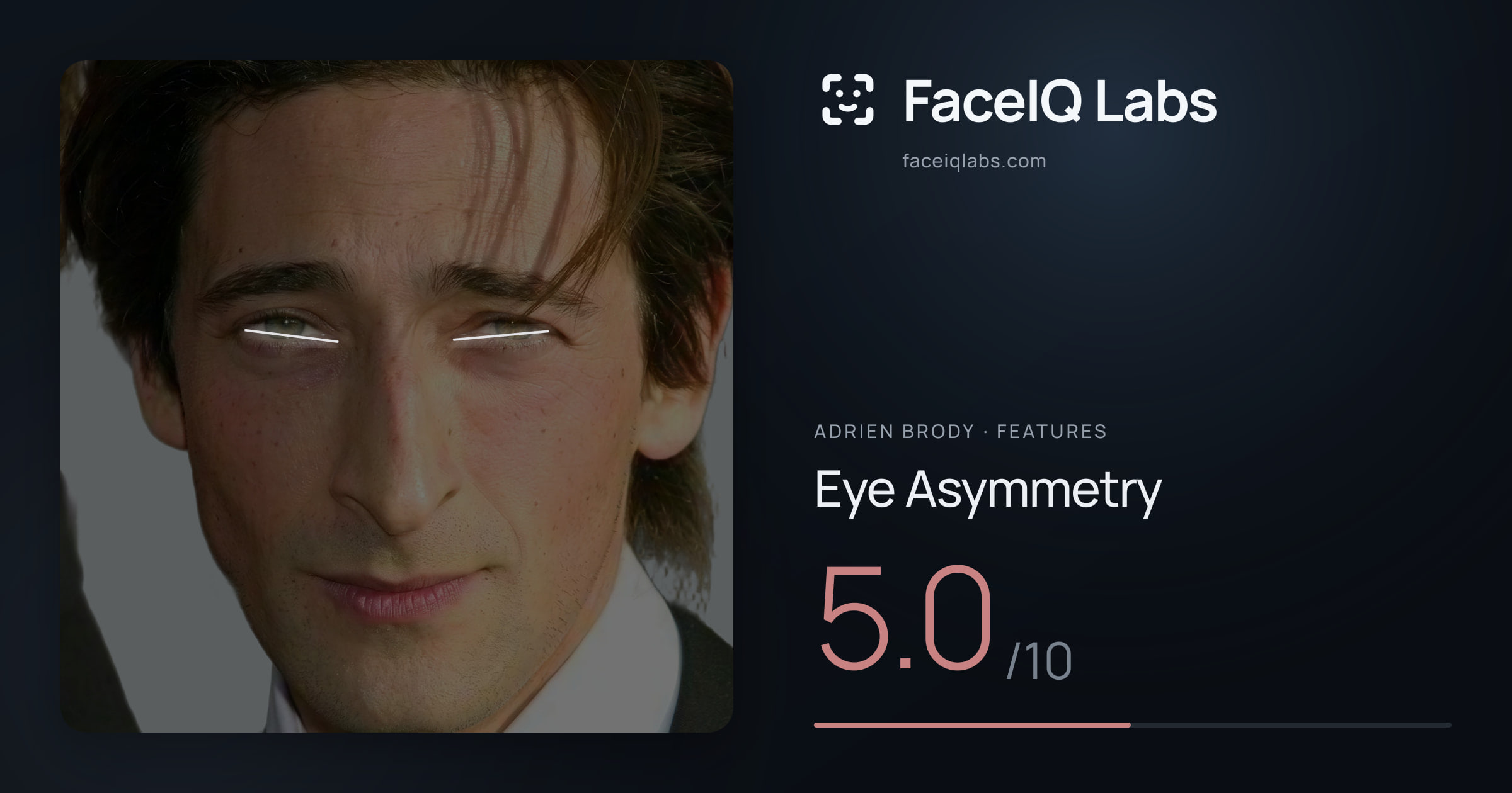 Adrien Brody Eye Asymmetry: 5.0/10, drawn on the photo