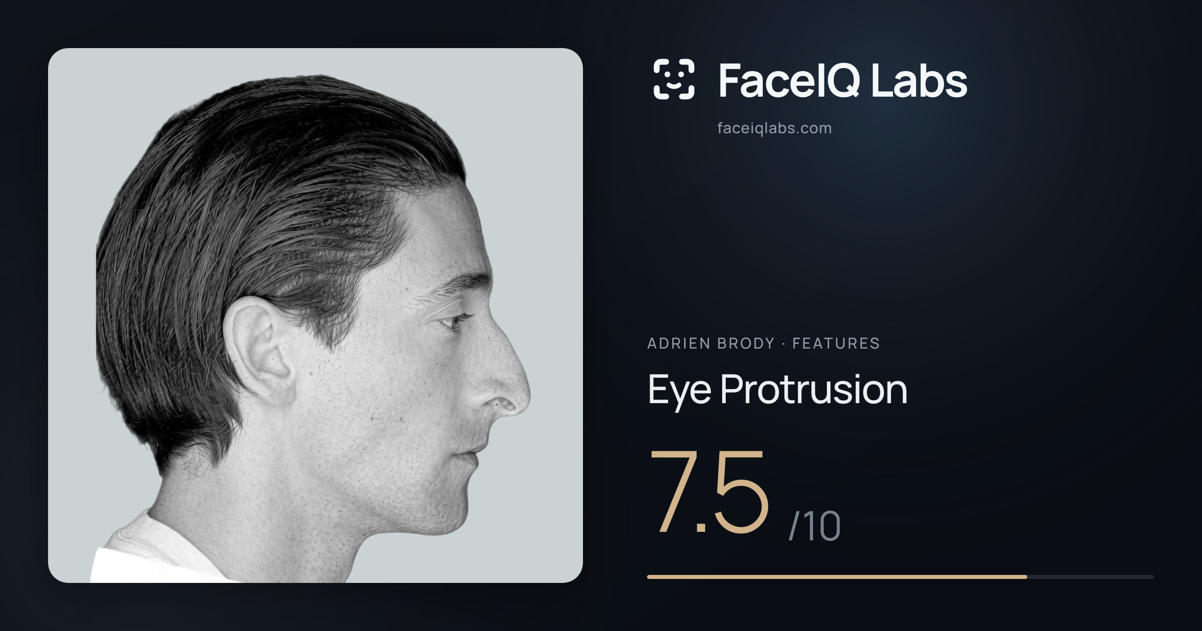 Adrien Brody Eye Protrusion: 7.5/10, drawn on the photo
