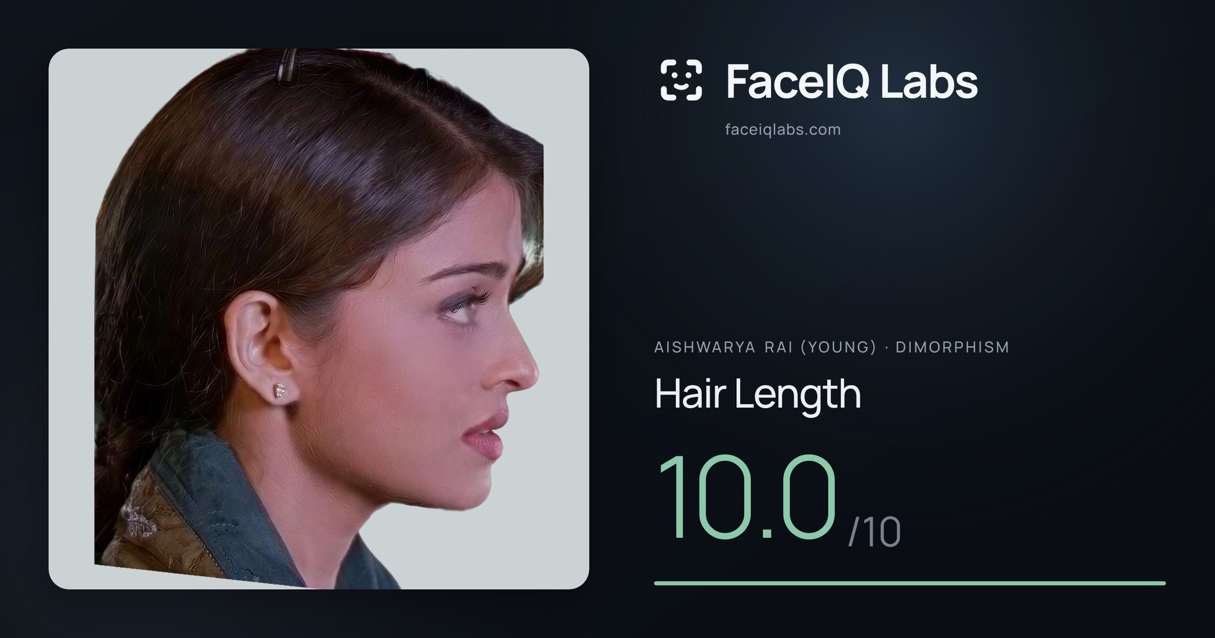 Aishwarya Rai (Young) Hair Length: 10.0/10, drawn on the photo