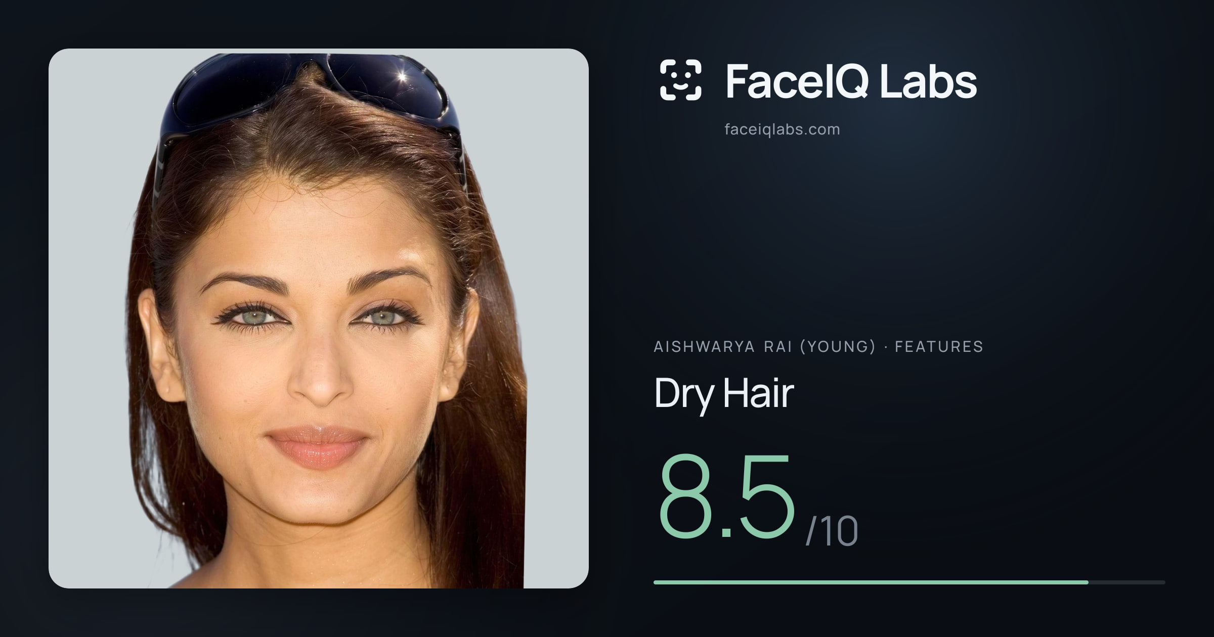 Aishwarya Rai (Young) Dry Hair: 8.5/10, drawn on the photo