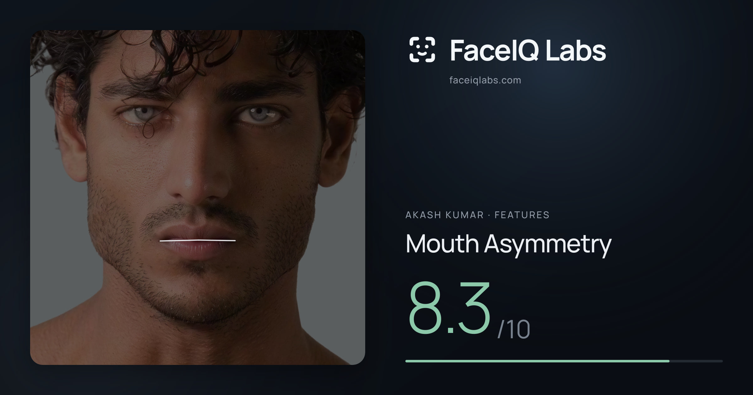 Akash Kumar Mouth Asymmetry: 8.3/10, drawn on the photo