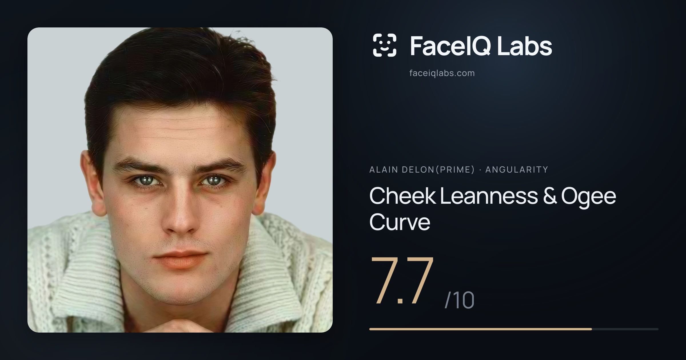 Alain Delon(prime) Cheek Leanness & Ogee Curve: 7.7/10, drawn on the photo