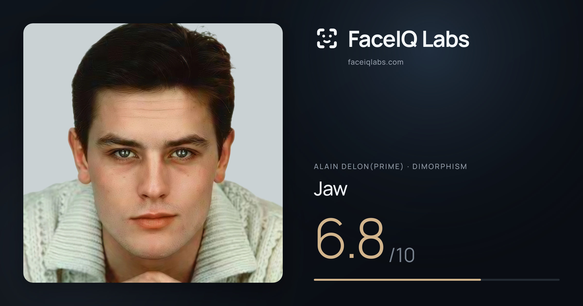 Alain Delon(prime) Jaw: 6.8/10, drawn on the photo