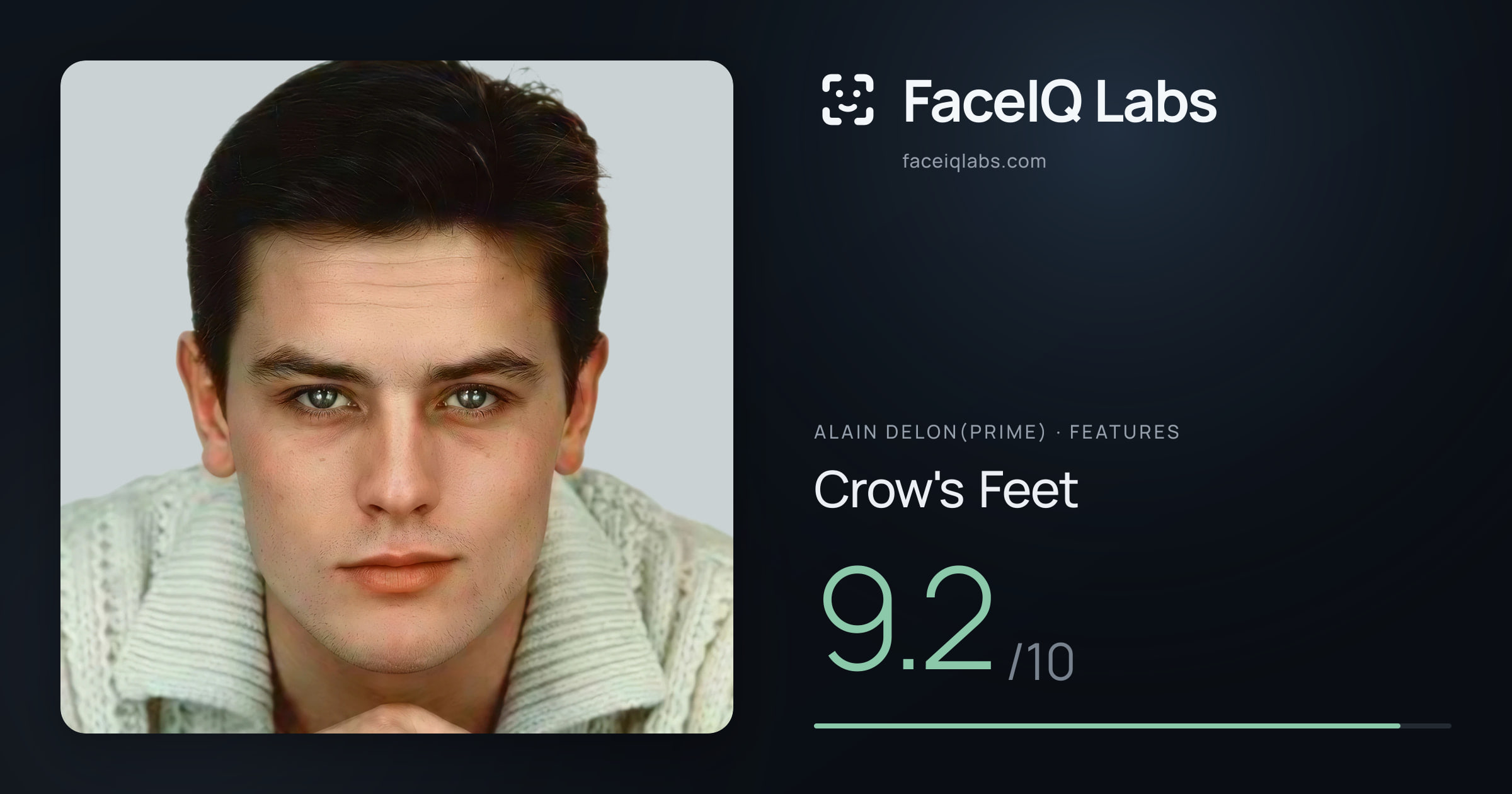 Alain Delon(prime) Crow's Feet: 9.2/10, drawn on the photo