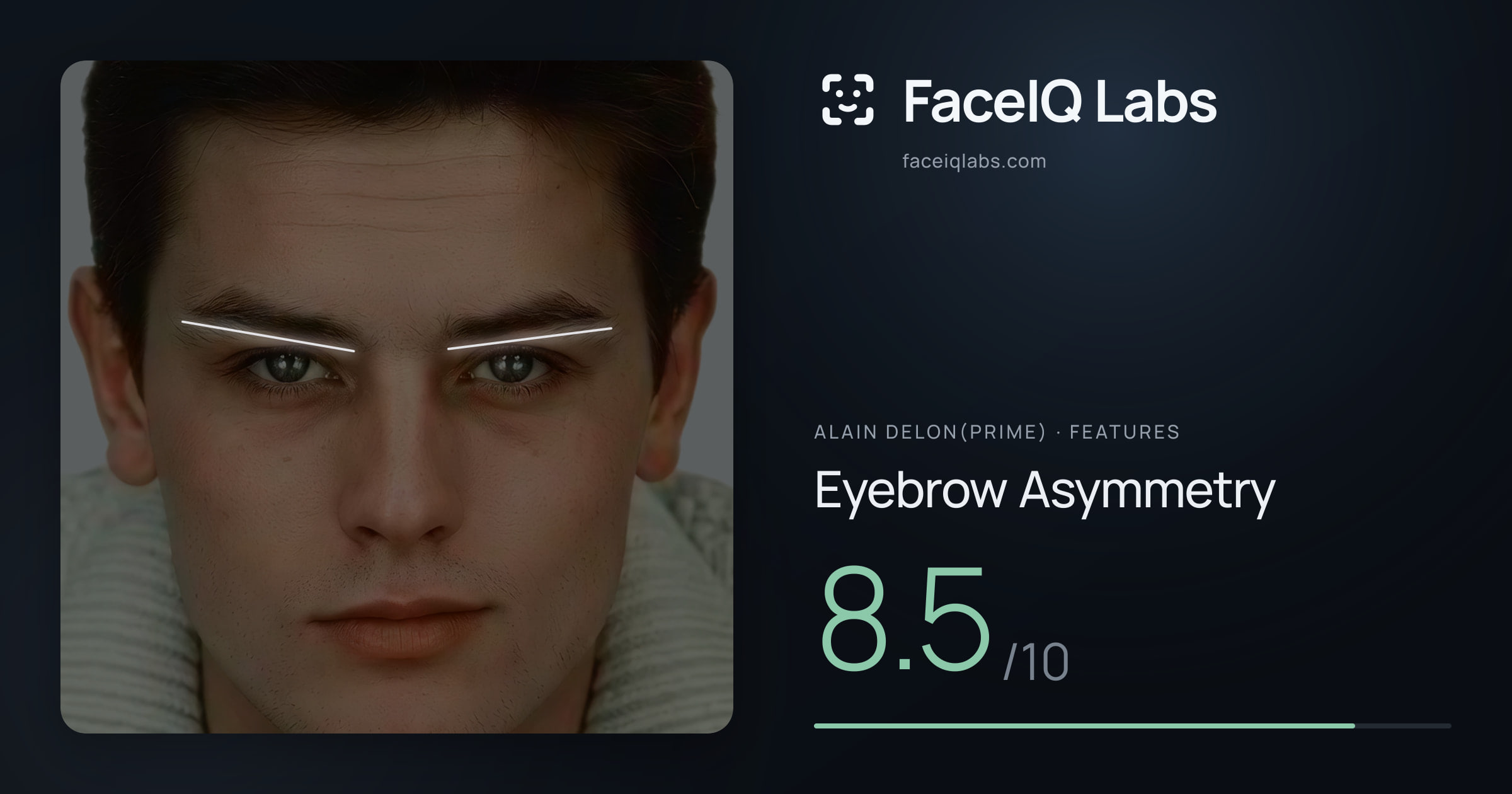 Alain Delon(prime) Eyebrow Asymmetry: 8.5/10, drawn on the photo