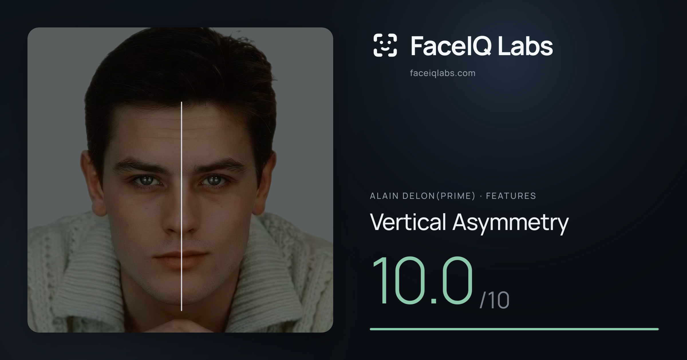 Alain Delon(prime) Vertical Asymmetry: 10.0/10, drawn on the photo