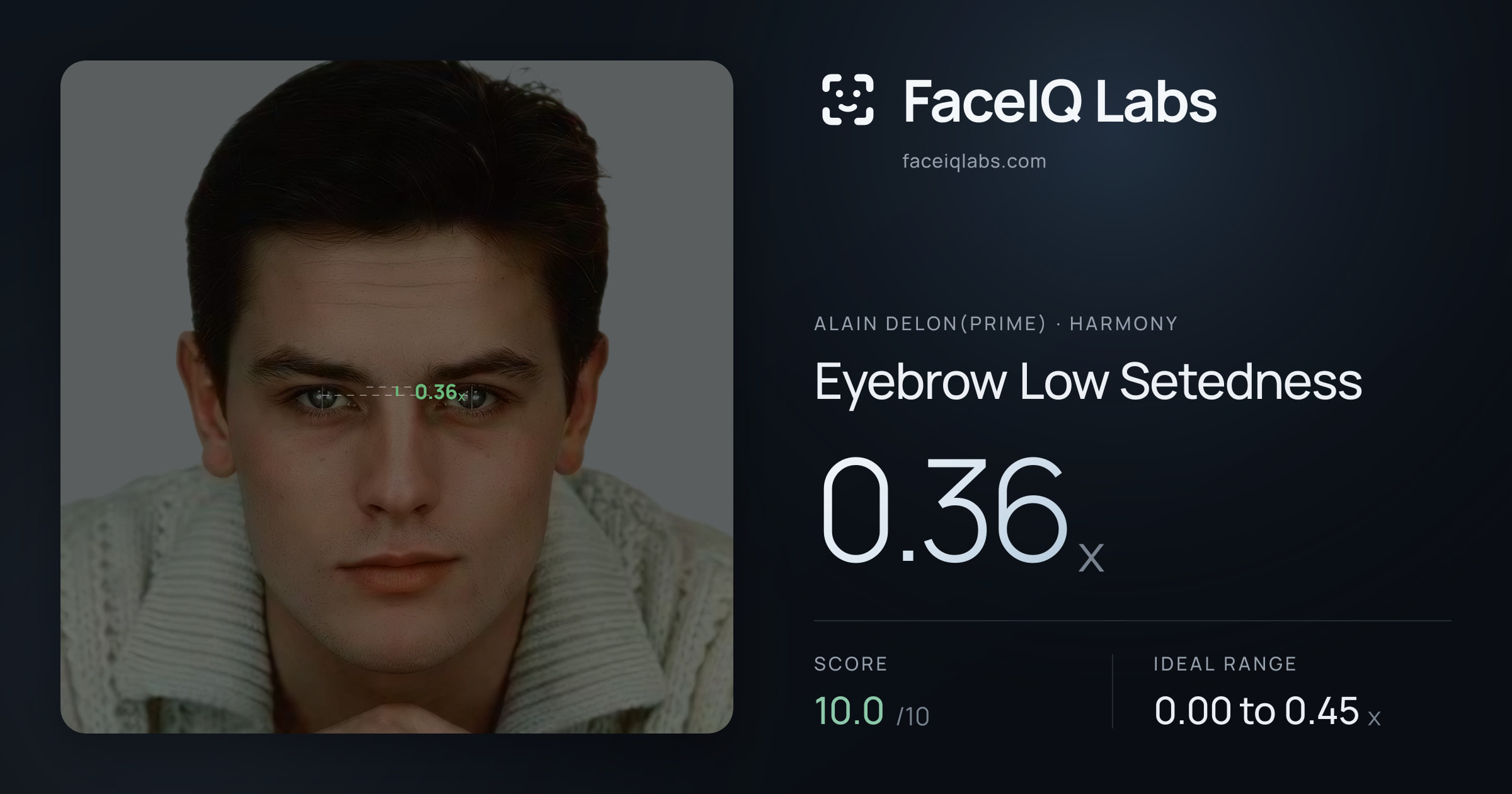 Alain Delon(prime) Eyebrow Low Setedness: 0.36x, drawn on the photo