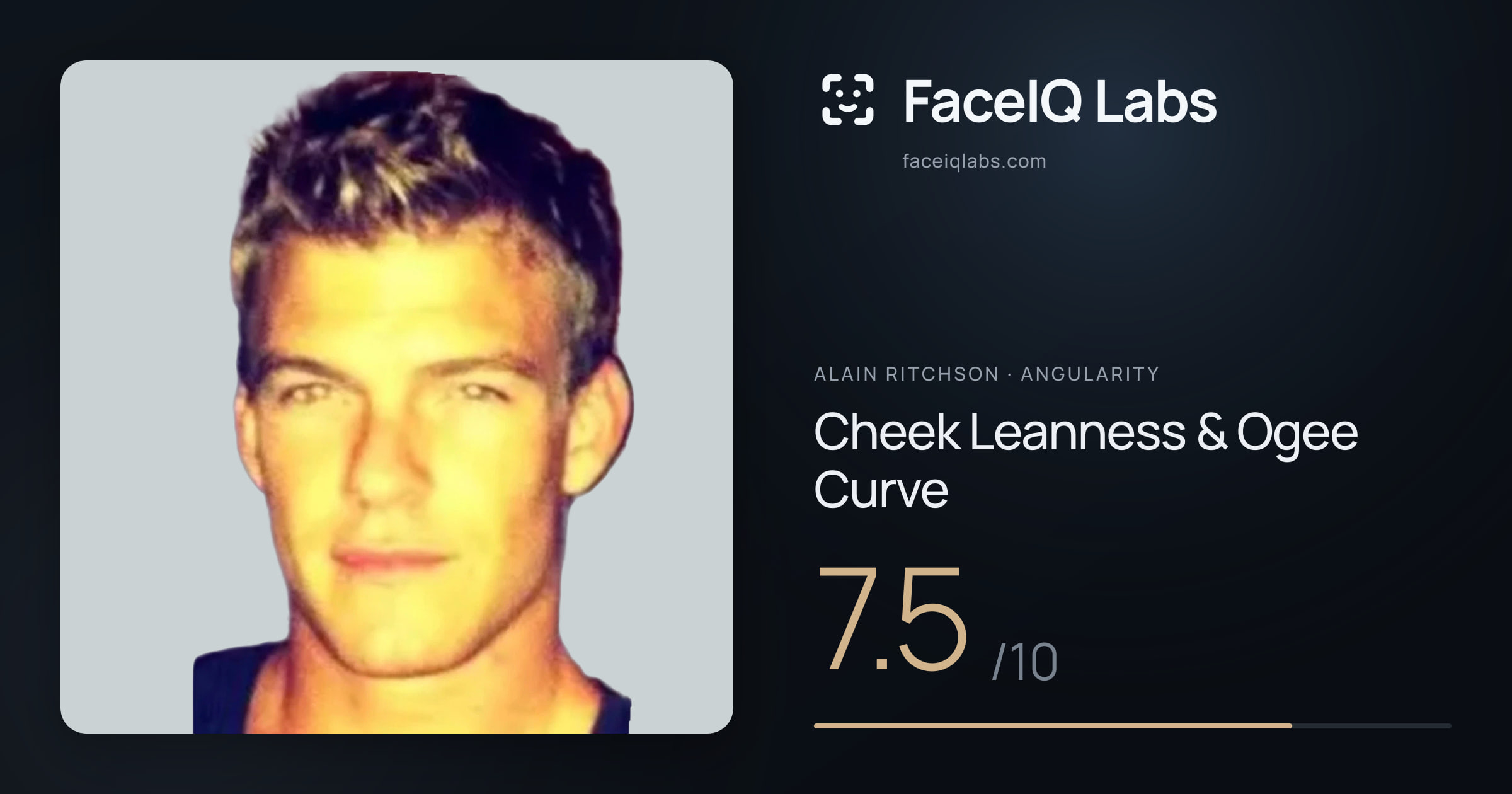 Alain Ritchson Cheek Leanness & Ogee Curve: 7.5/10, drawn on the photo