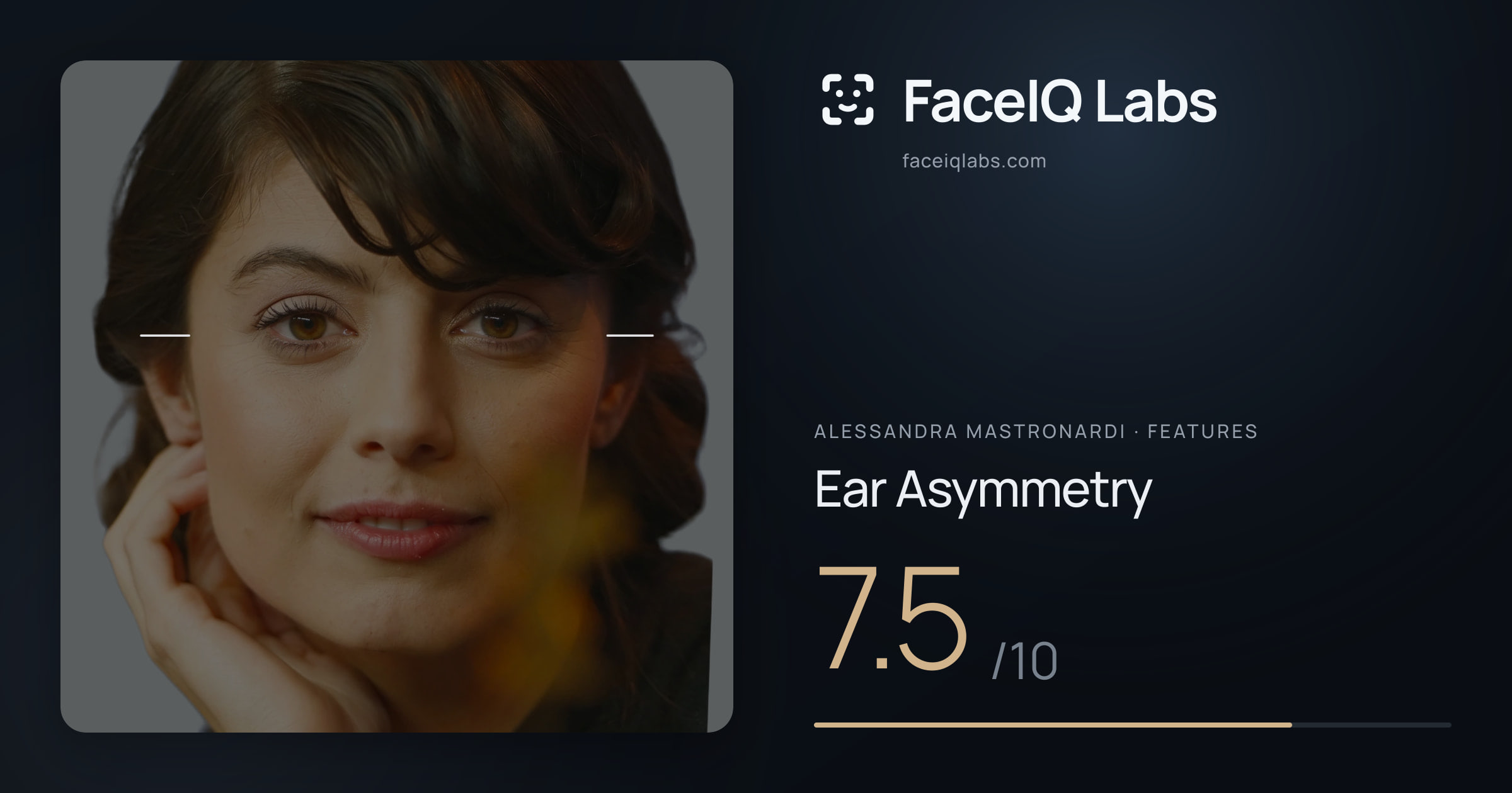 Alessandra Mastronardi Ear Asymmetry: 7.5/10, drawn on the photo