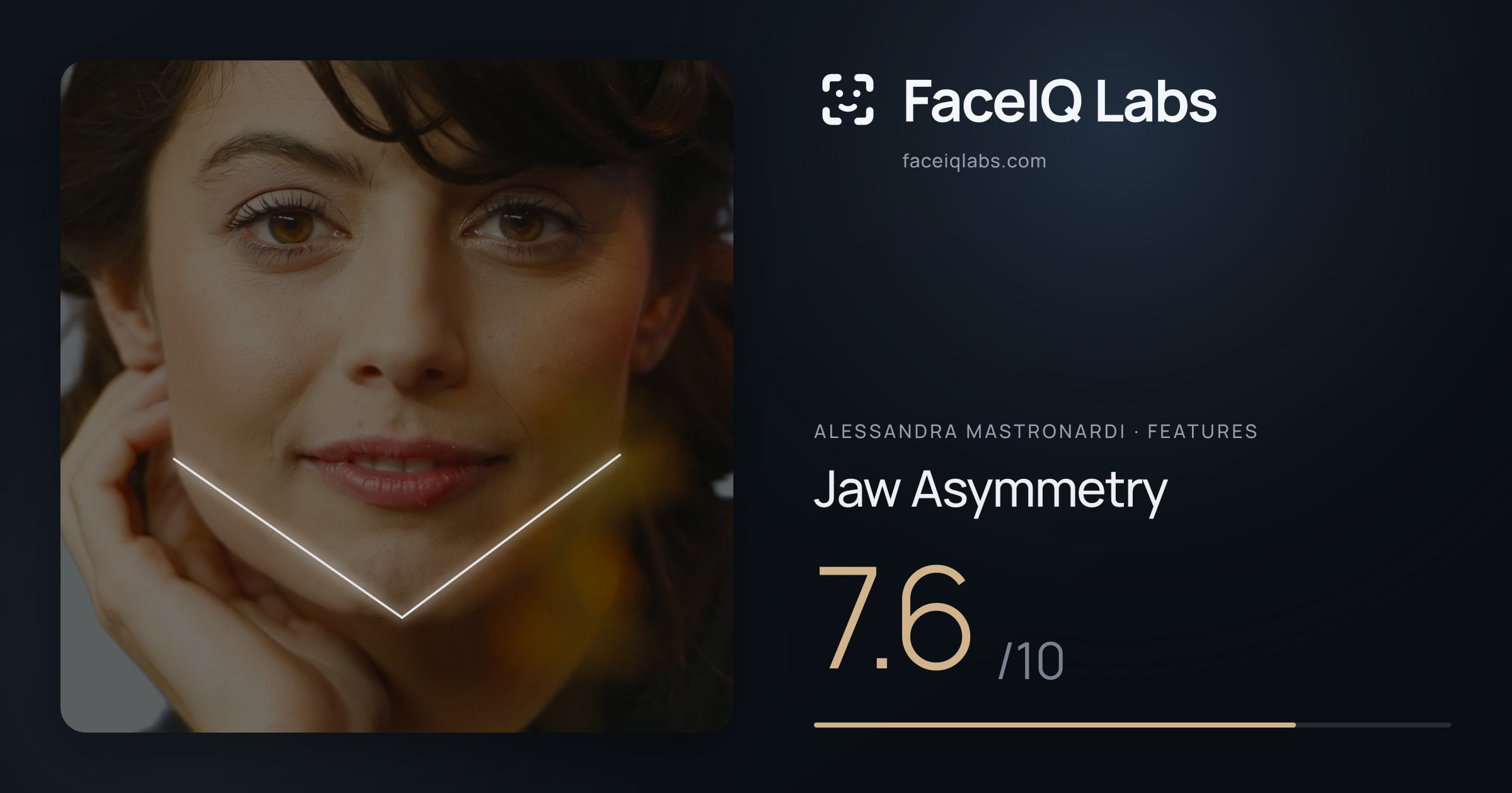 Alessandra Mastronardi Jaw Asymmetry: 7.6/10, drawn on the photo