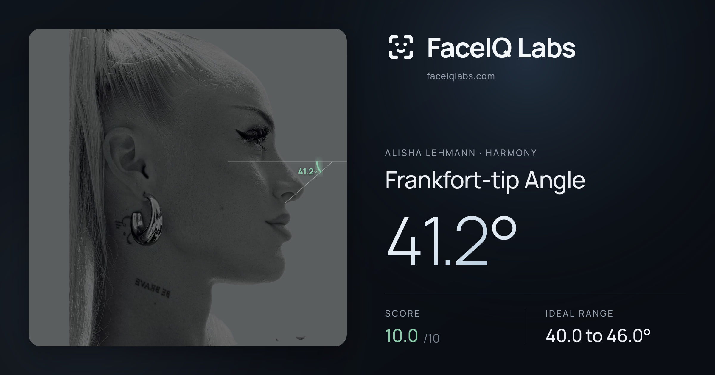 Alisha Lehmann Frankfort-tip Angle: 41.2°, drawn on the photo