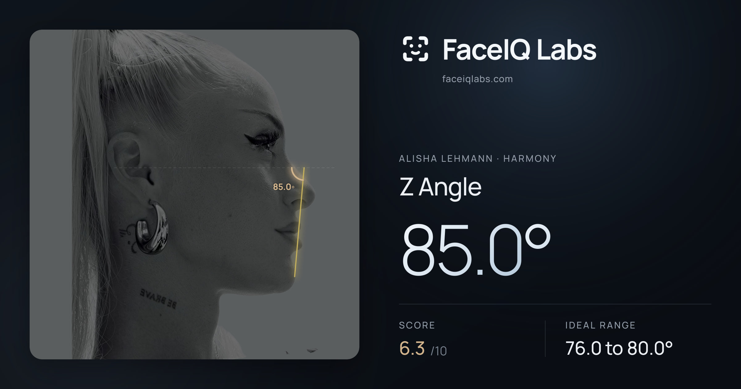 Alisha Lehmann Z Angle: 85.0°, drawn on the photo