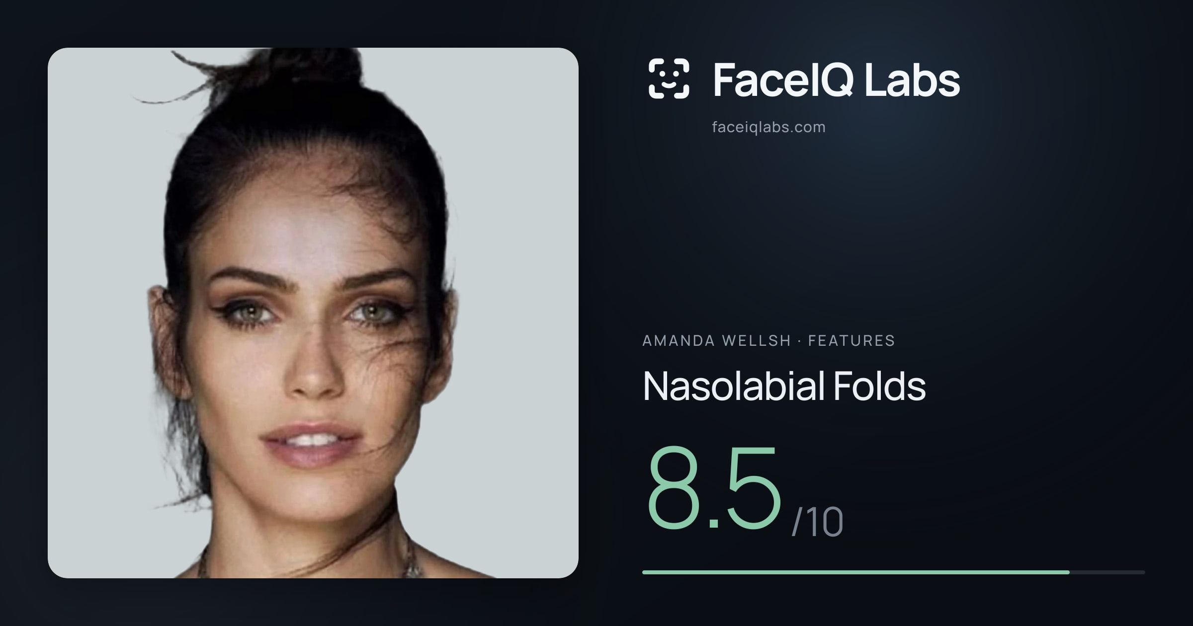 Amanda Wellsh Nasolabial Folds: 8.5/10, drawn on the photo
