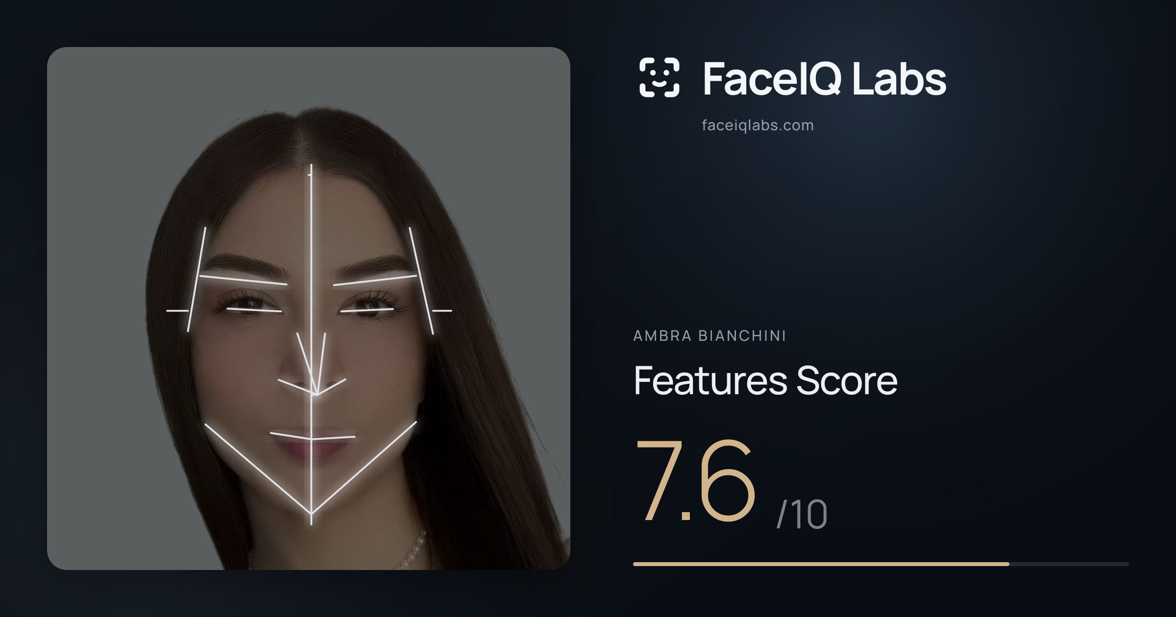 Ambra Bianchini Features: 7.6/10, with each assessment drawn on the photo