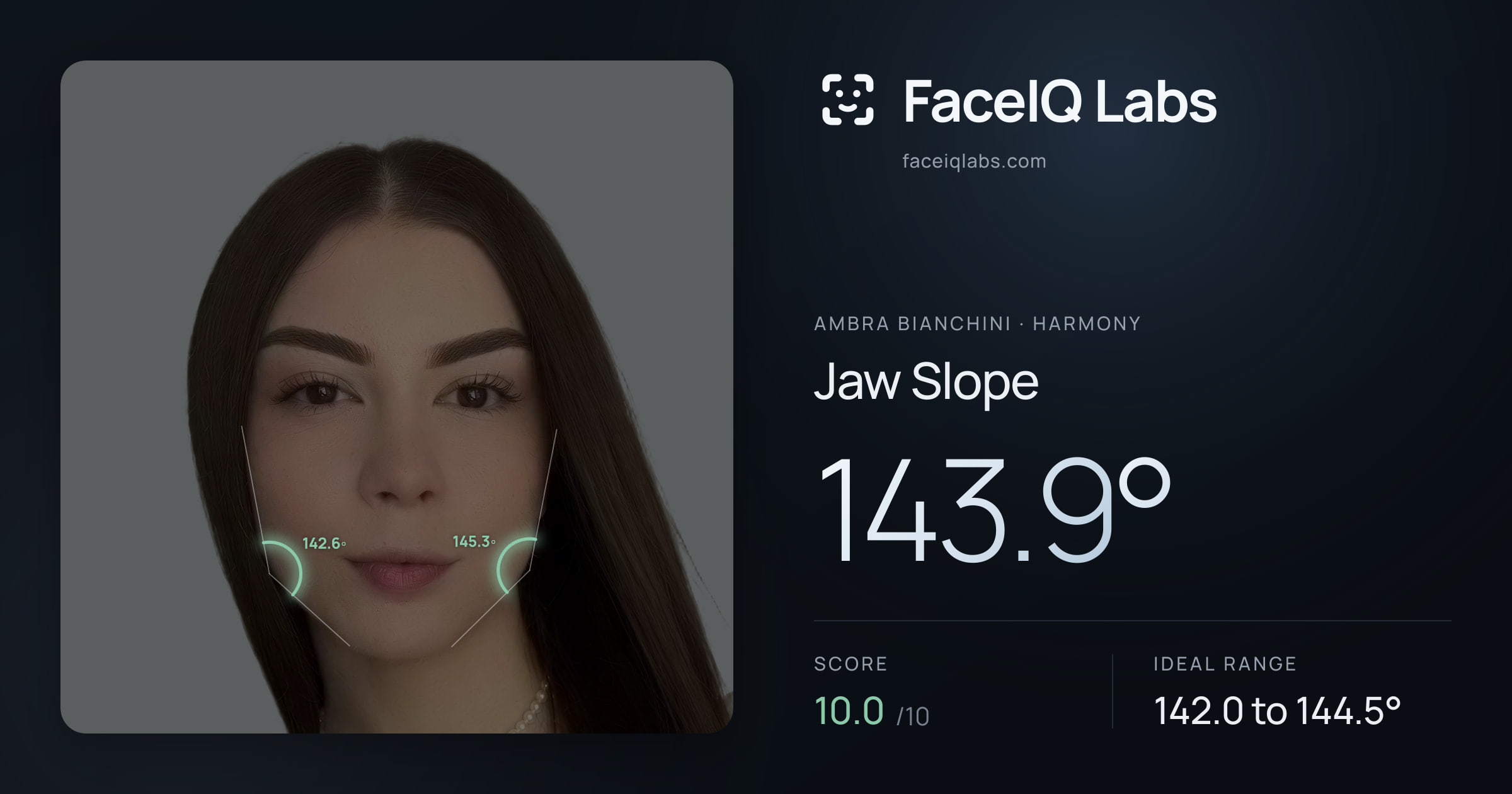 Ambra Bianchini Jaw Slope: 143.9°, drawn on the photo