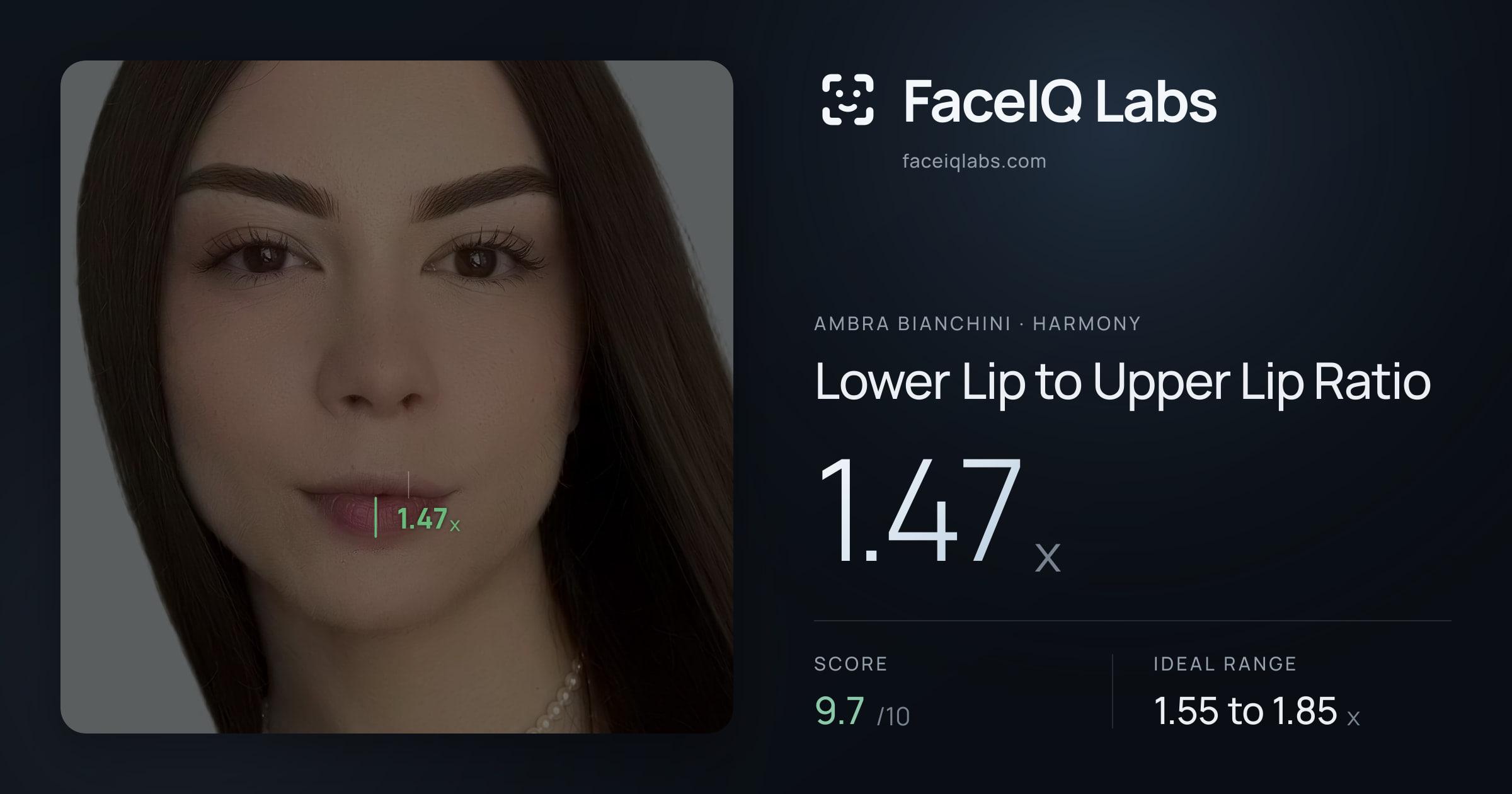 Ambra Bianchini Lower Lip to Upper Lip Ratio: 1.47x, drawn on the photo