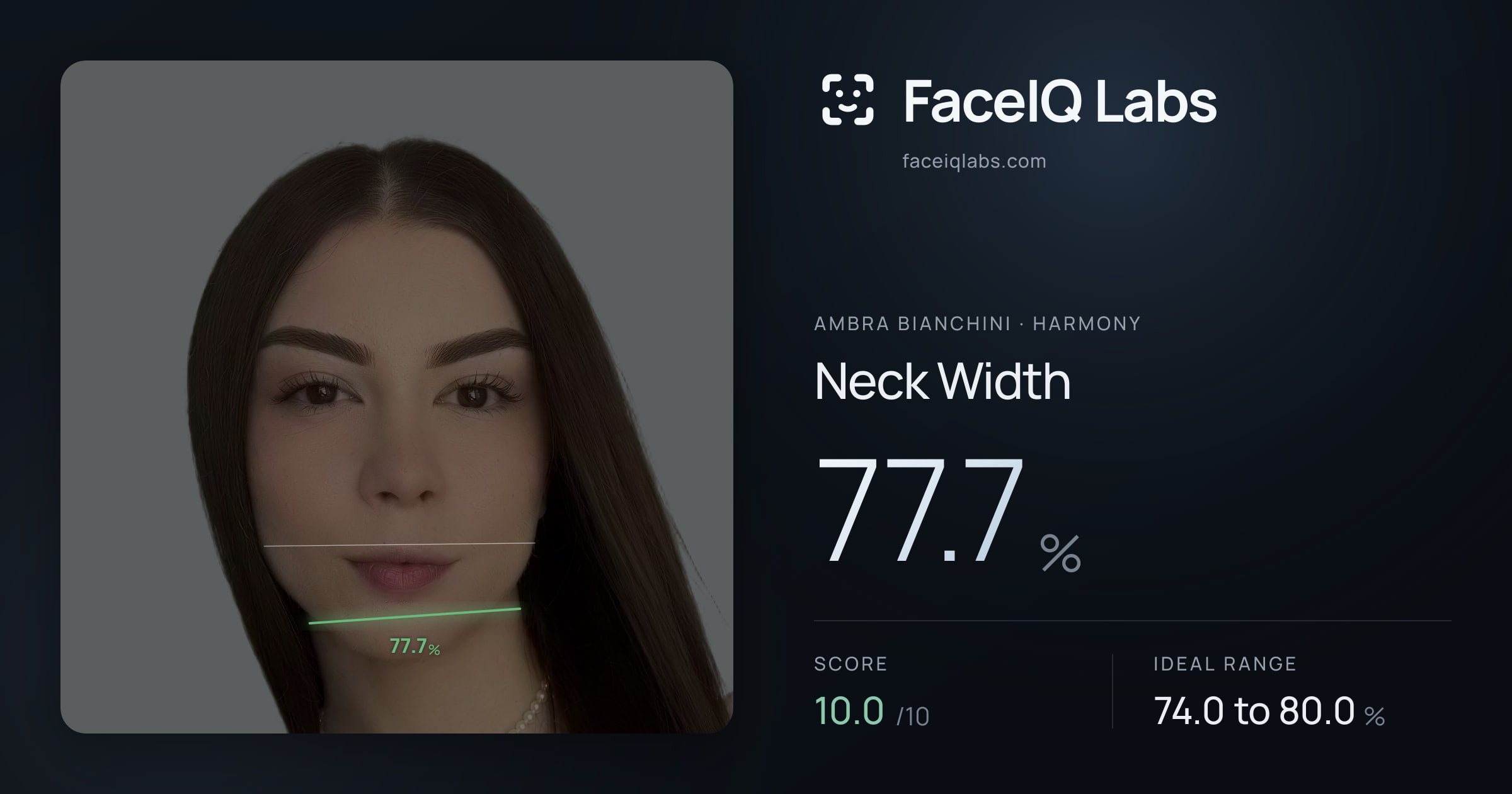 Ambra Bianchini Neck Width: 77.7%, drawn on the photo