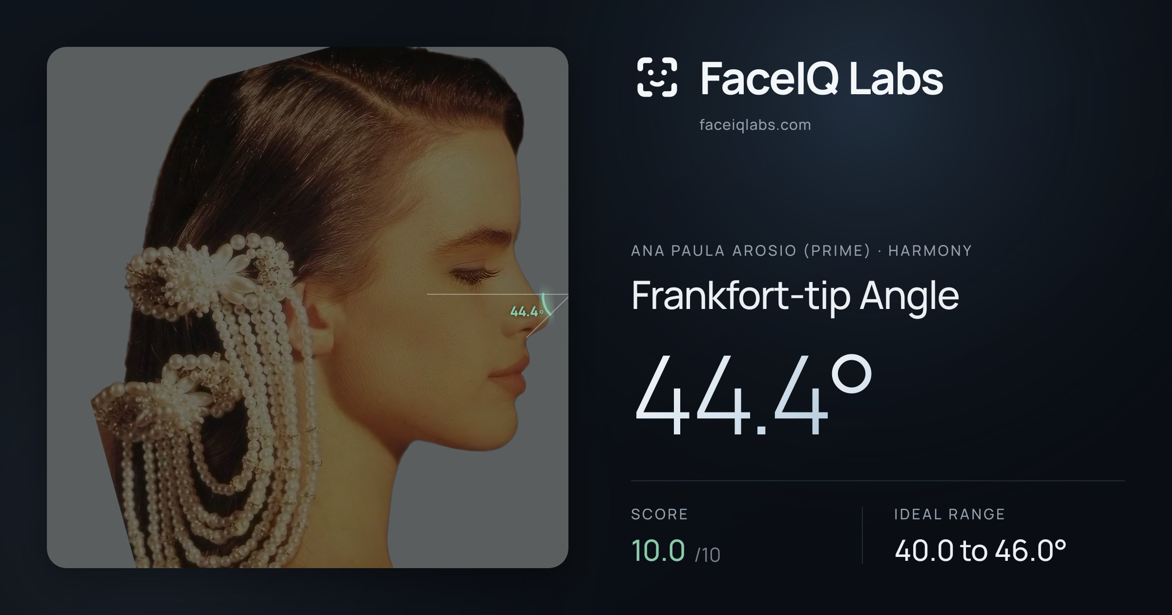 Ana paula arosio (prime) Frankfort-tip Angle: 44.4°, drawn on the photo