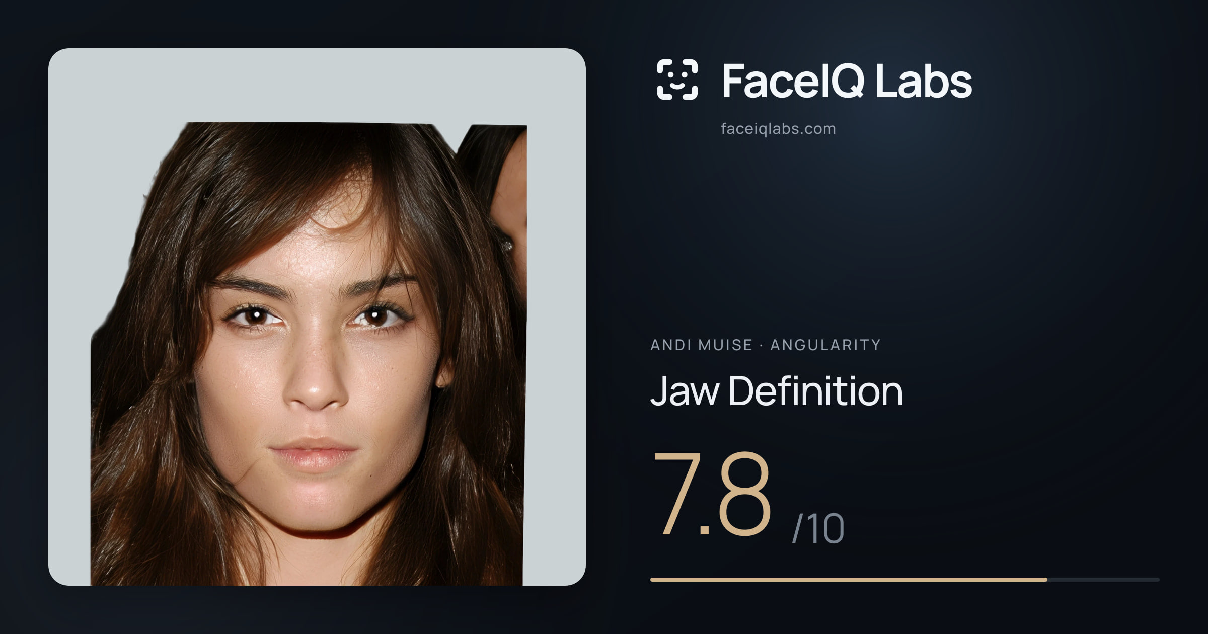Andi Muise Jaw Definition: 7.8/10, drawn on the photo