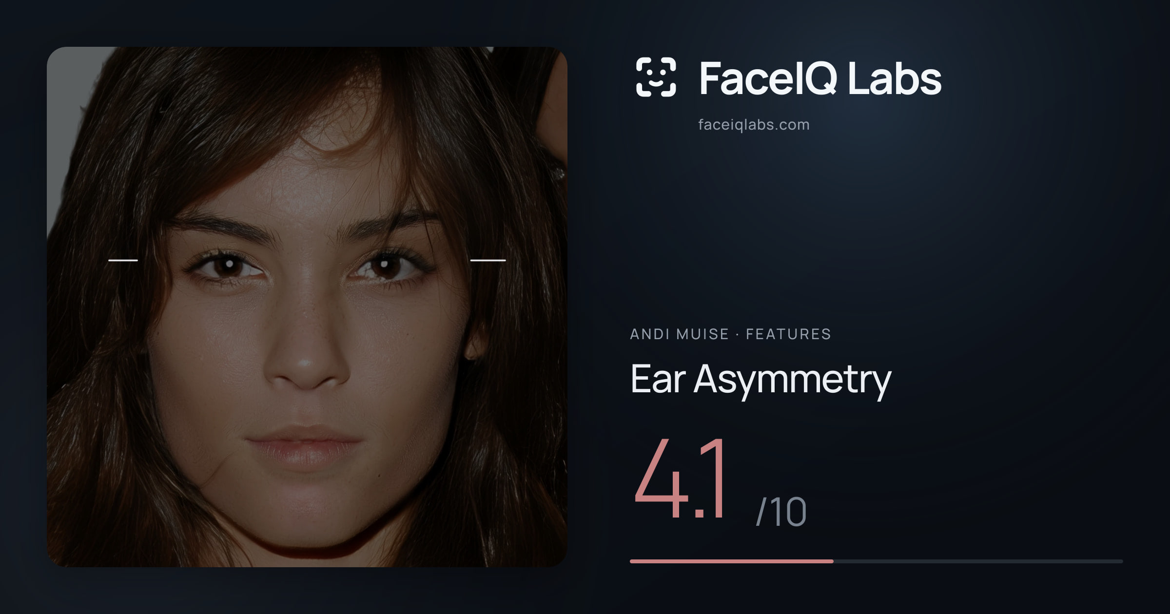 Andi Muise Ear Asymmetry: 4.1/10, drawn on the photo