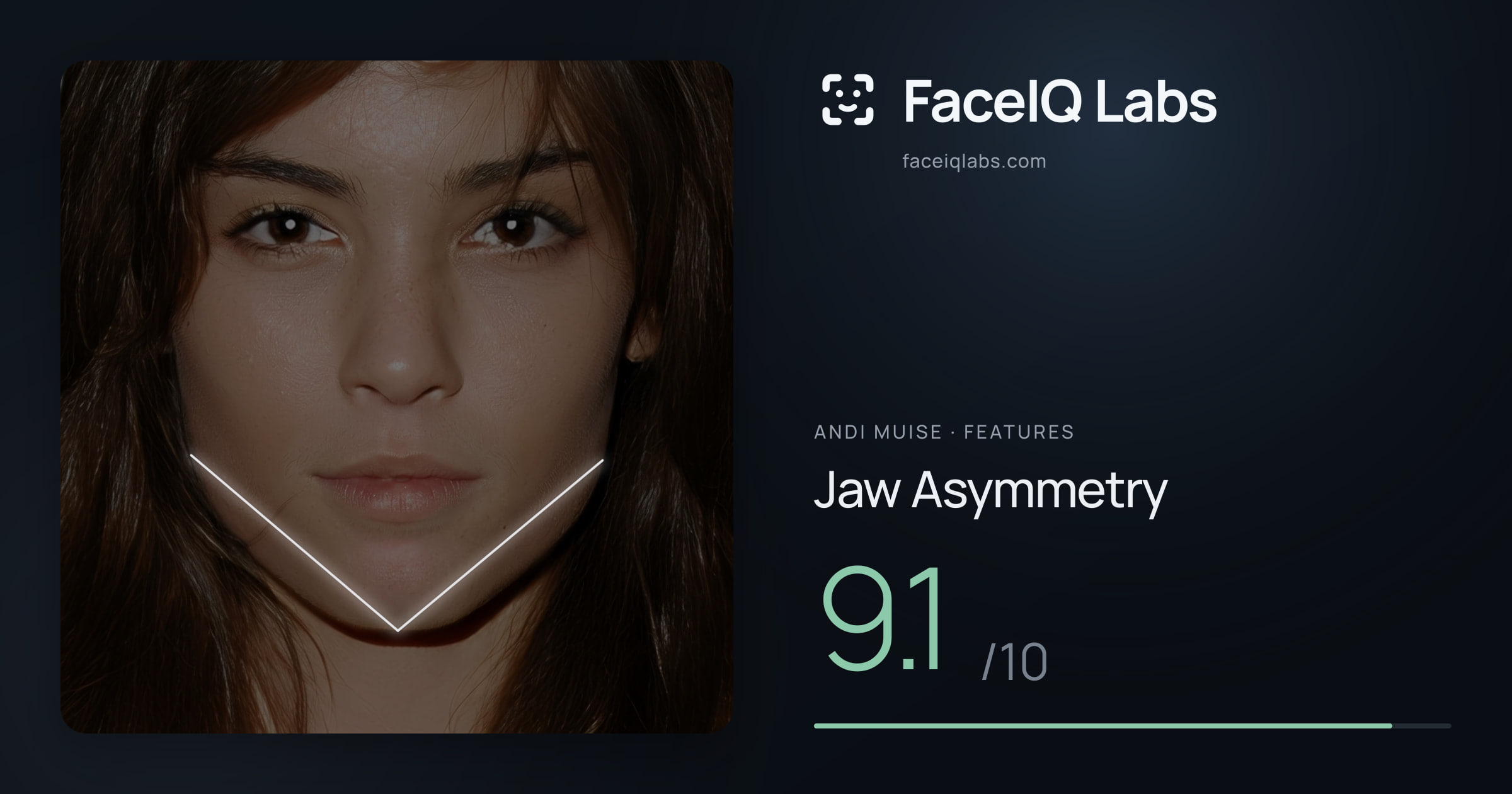 Andi Muise Jaw Asymmetry: 9.1/10, drawn on the photo