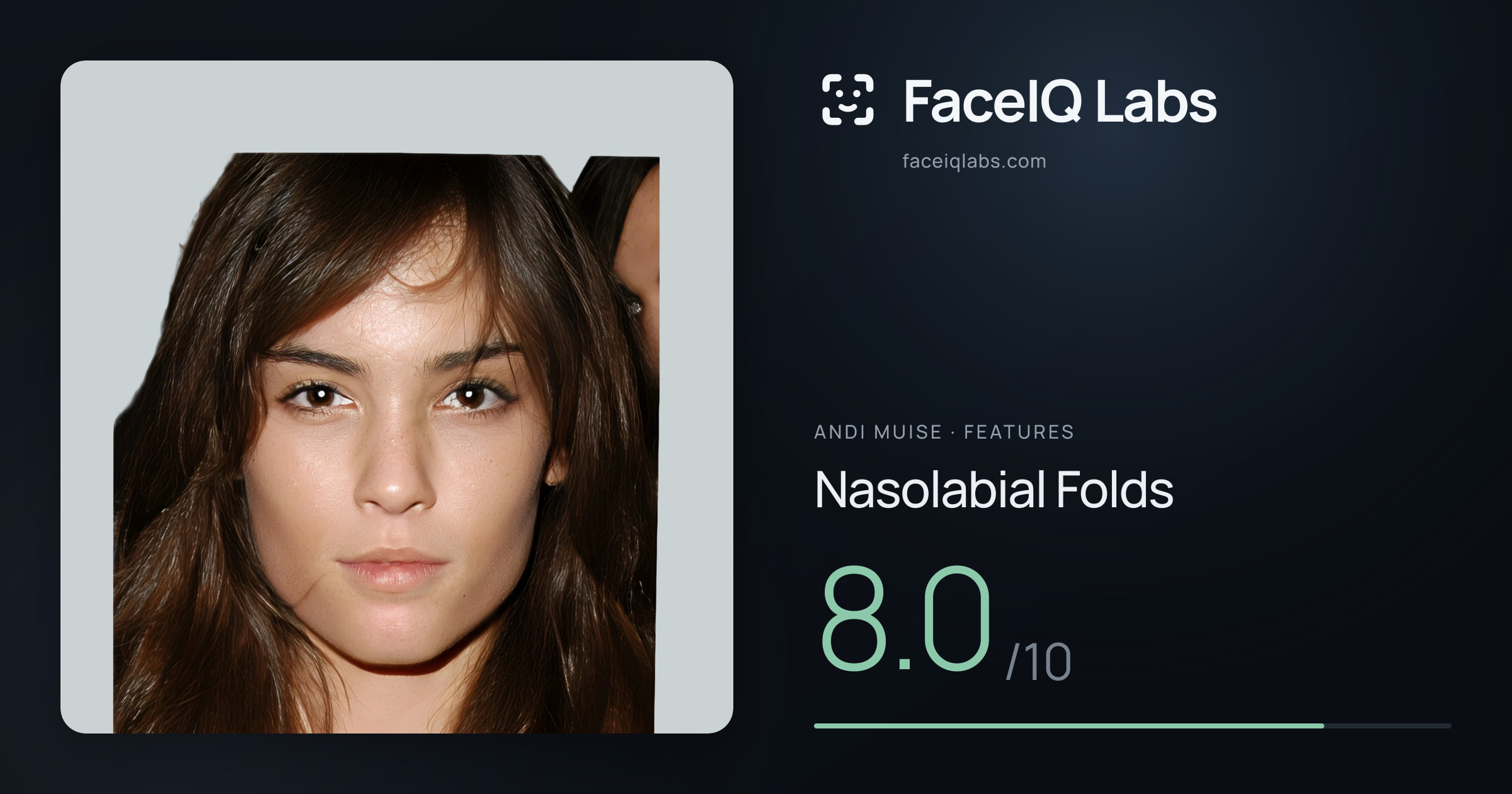 Andi Muise Nasolabial Folds: 8.0/10, drawn on the photo