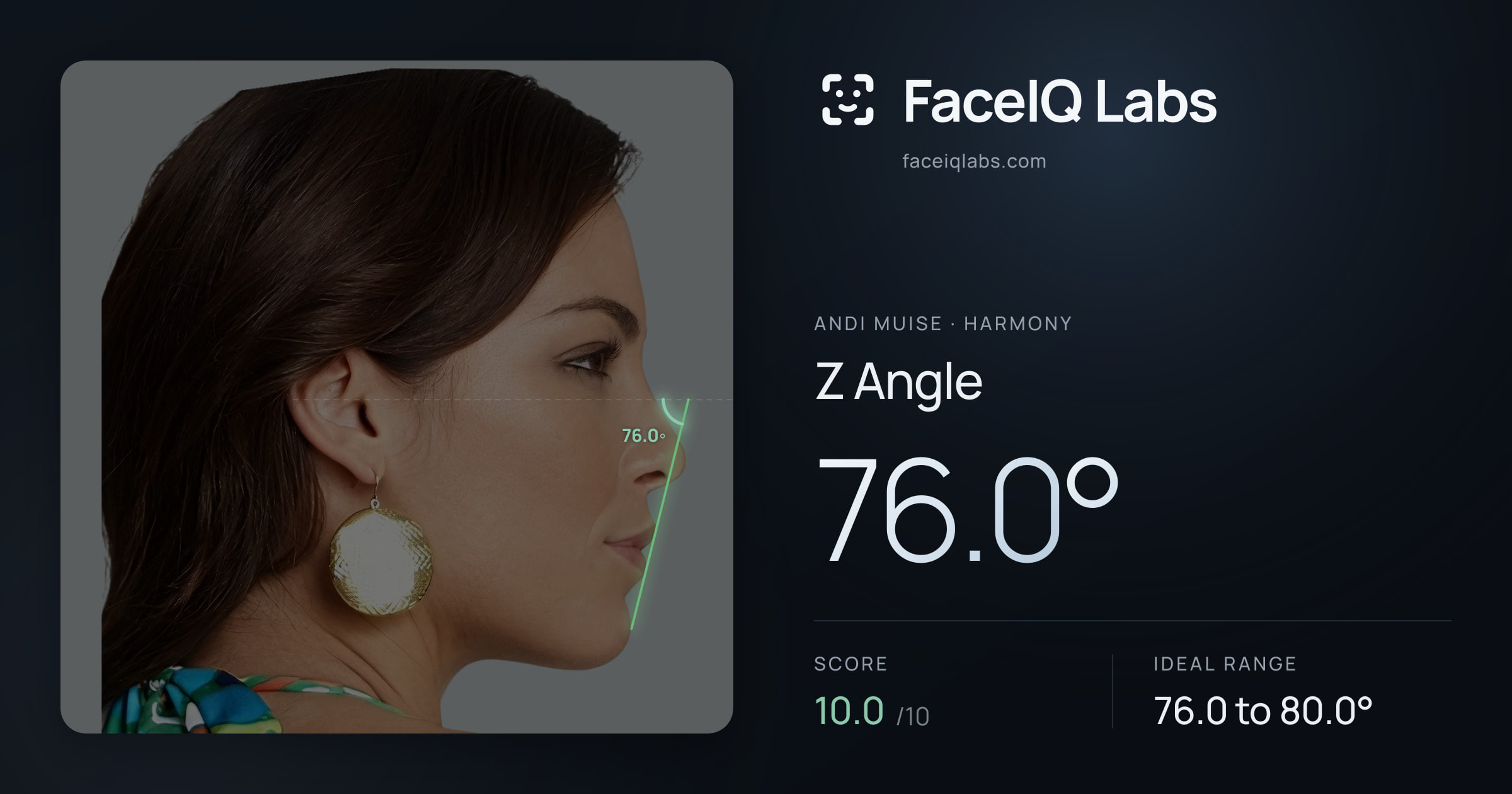 Andi Muise Z Angle: 76.0°, drawn on the photo