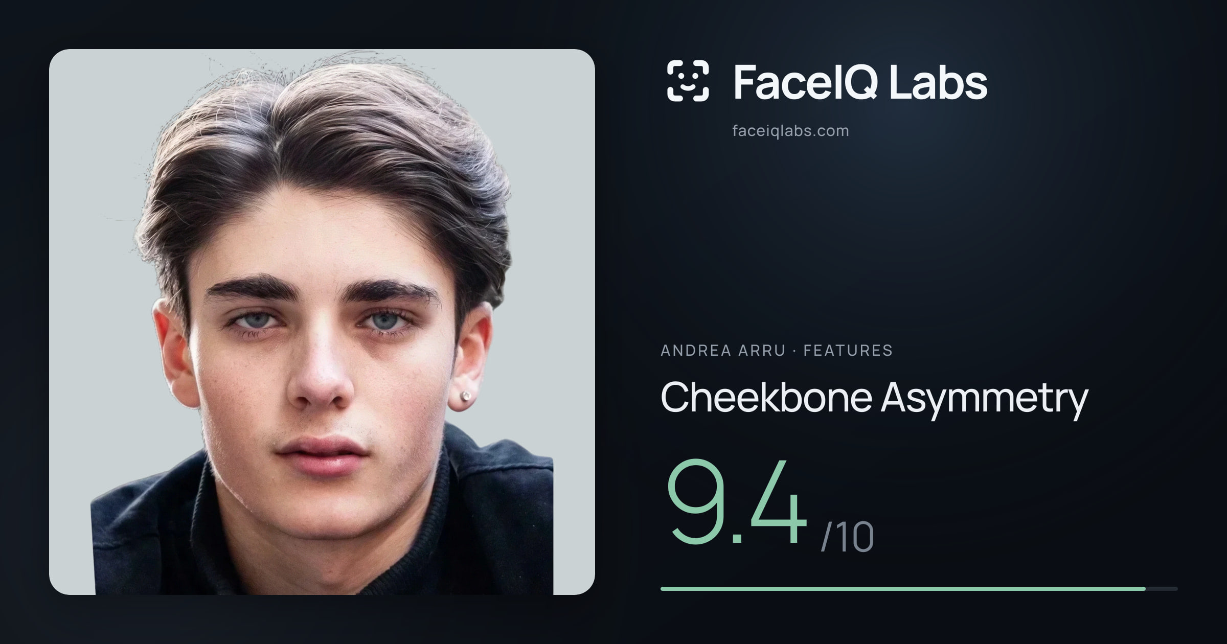 Andrea Arru Cheekbone Asymmetry: 9.4/10, drawn on the photo