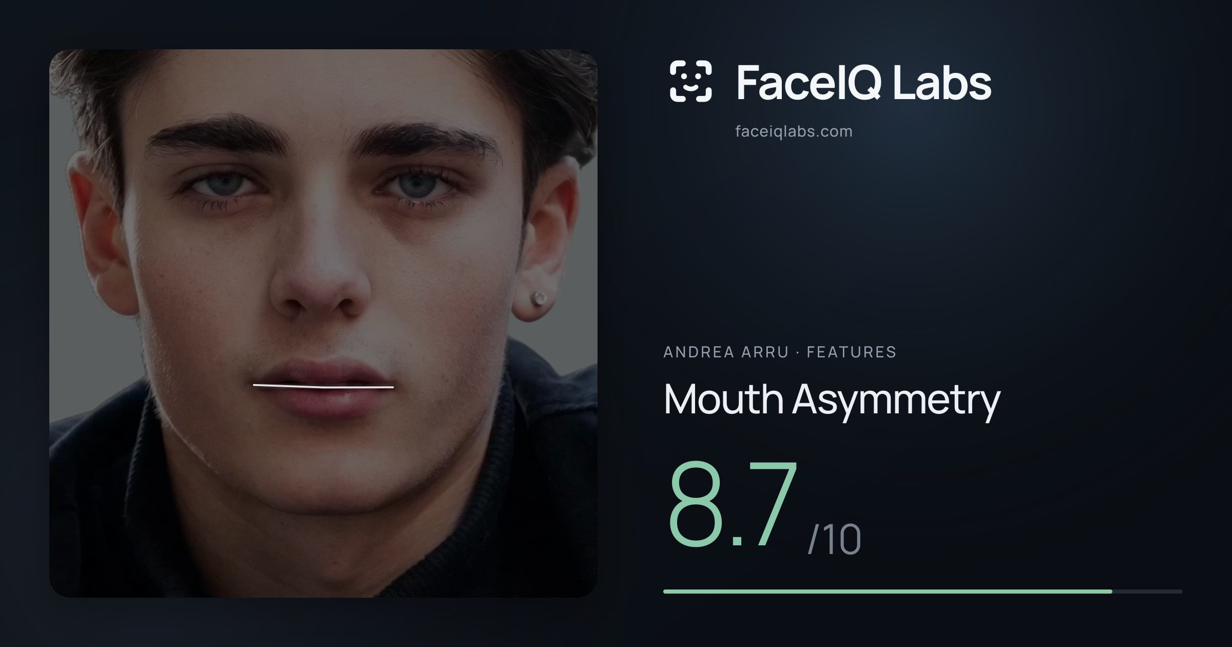 Andrea Arru Mouth Asymmetry: 8.7/10, drawn on the photo