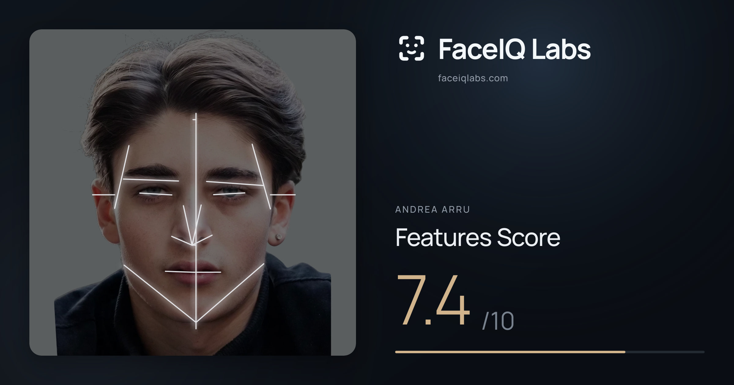Andrea Arru Features: 7.4/10, with each assessment drawn on the photo