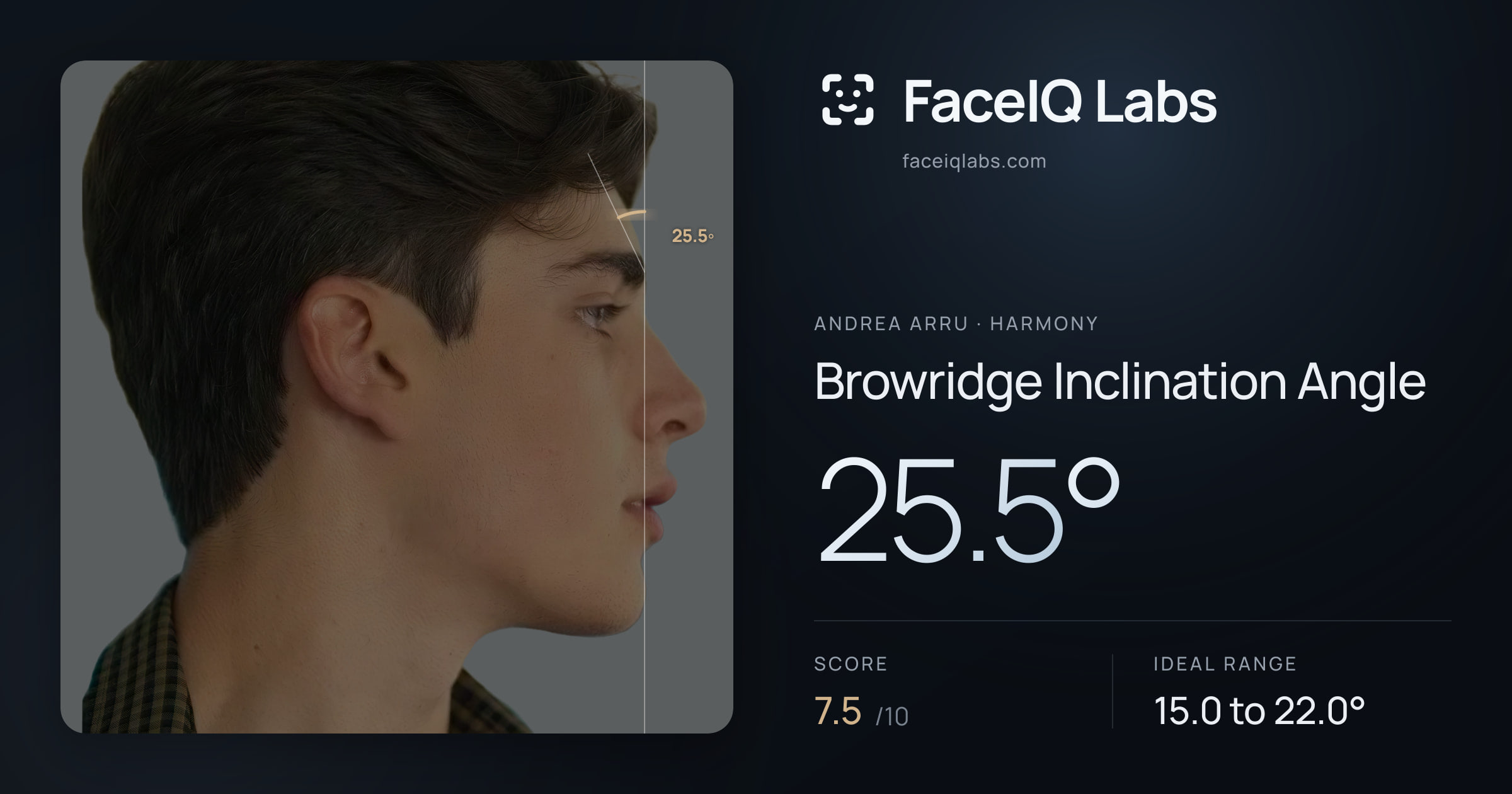 Andrea Arru Browridge Inclination Angle: 25.5°, drawn on the photo