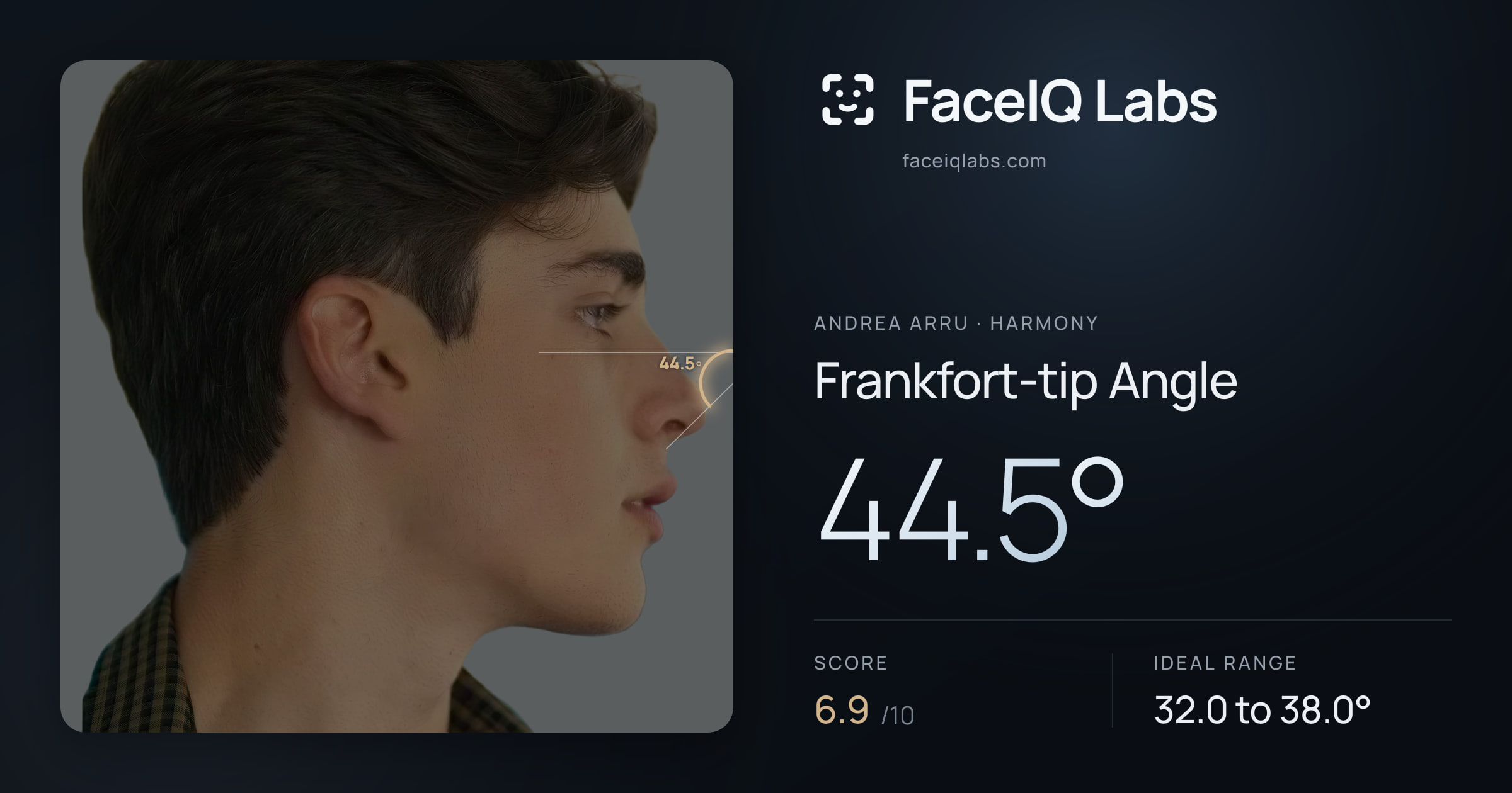 Andrea Arru Frankfort-tip Angle: 44.5°, drawn on the photo