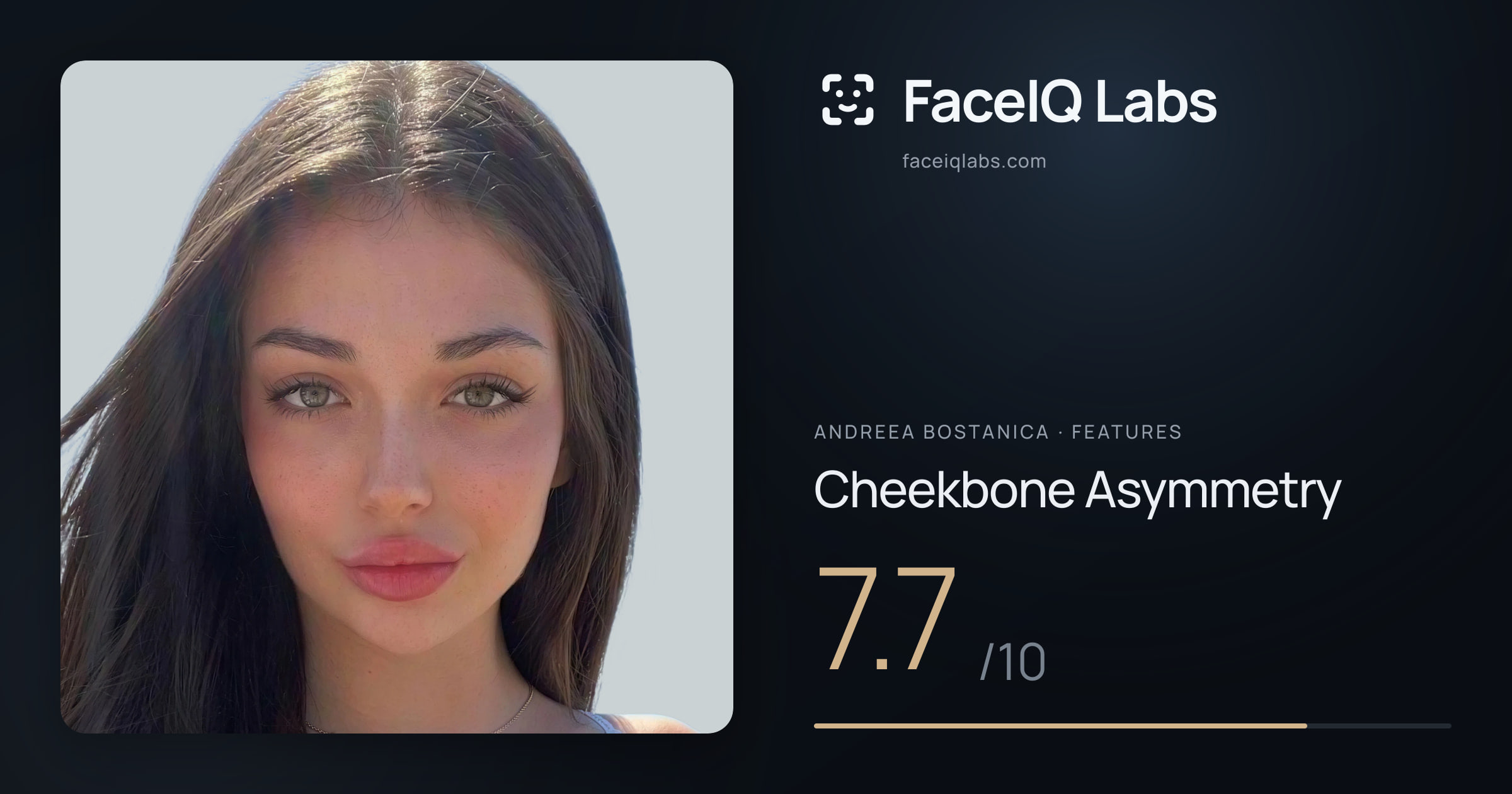 Andreea Bostanica Cheekbone Asymmetry: 7.7/10, drawn on the photo