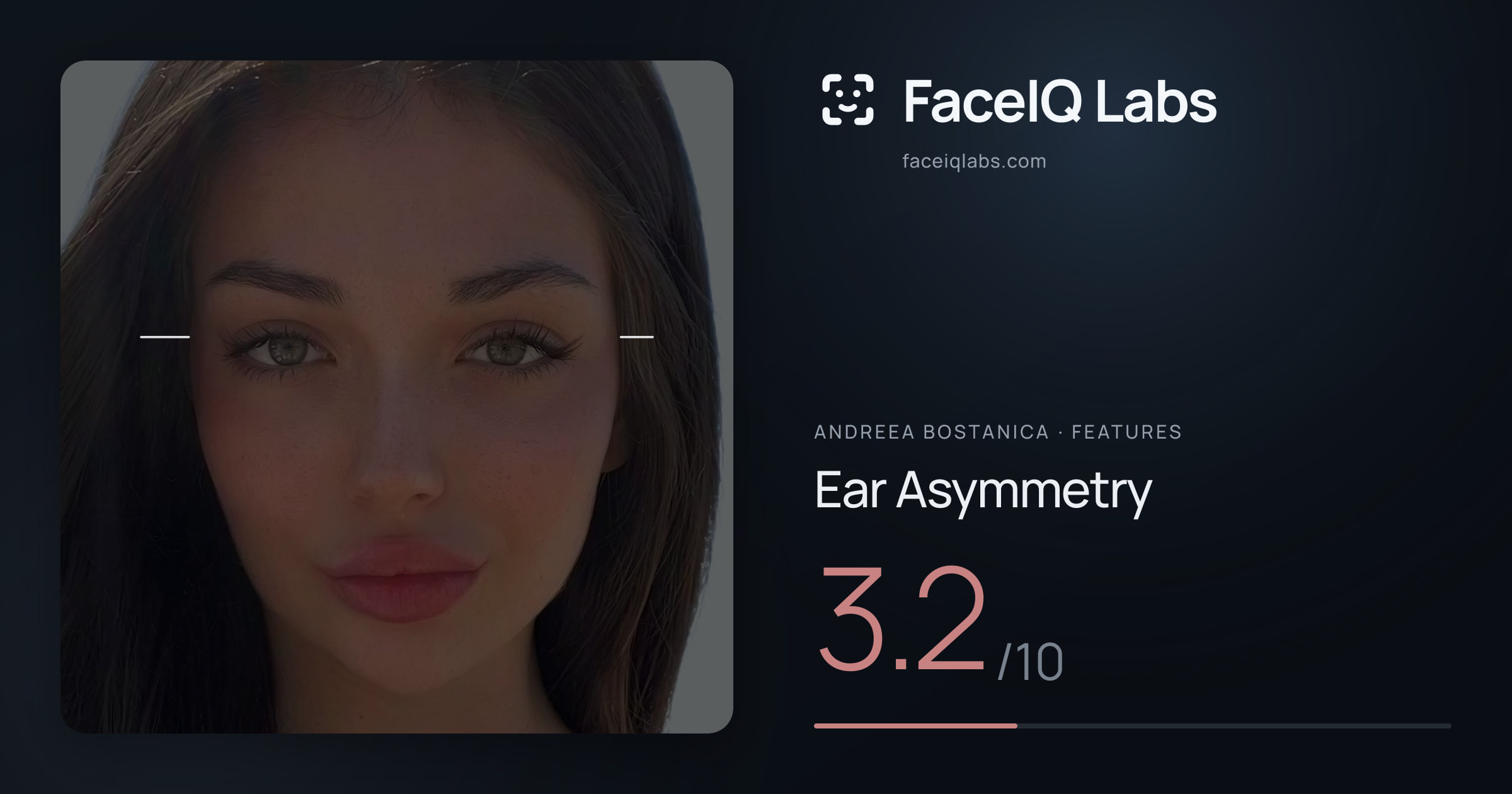 Andreea Bostanica Ear Asymmetry: 3.2/10, drawn on the photo